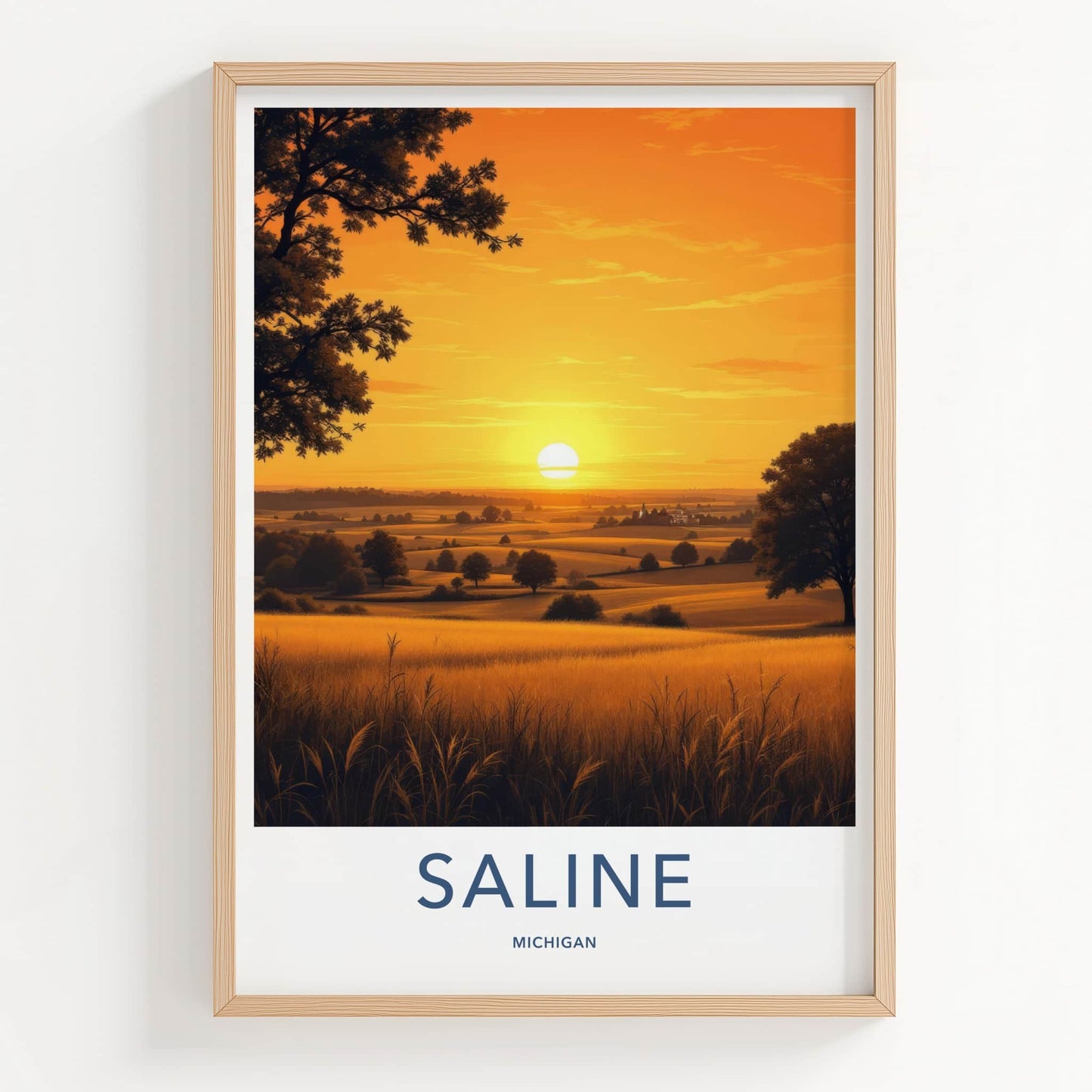 Saline Poster - Michigan Wall Art - Golden Fields Sunset Home Decor
