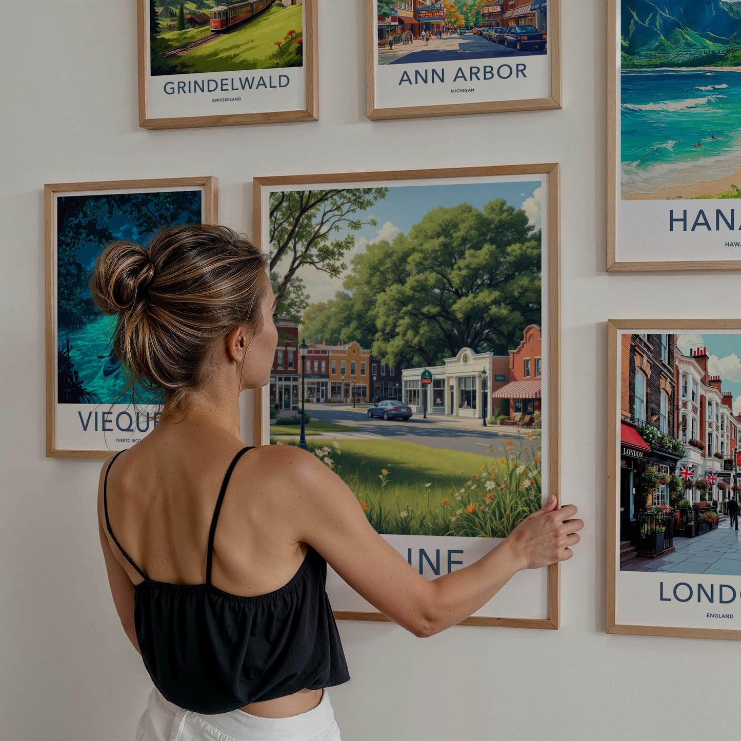 Saline Poster - Michigan Wall Art - Idyllic Downtown Scene Home Decor