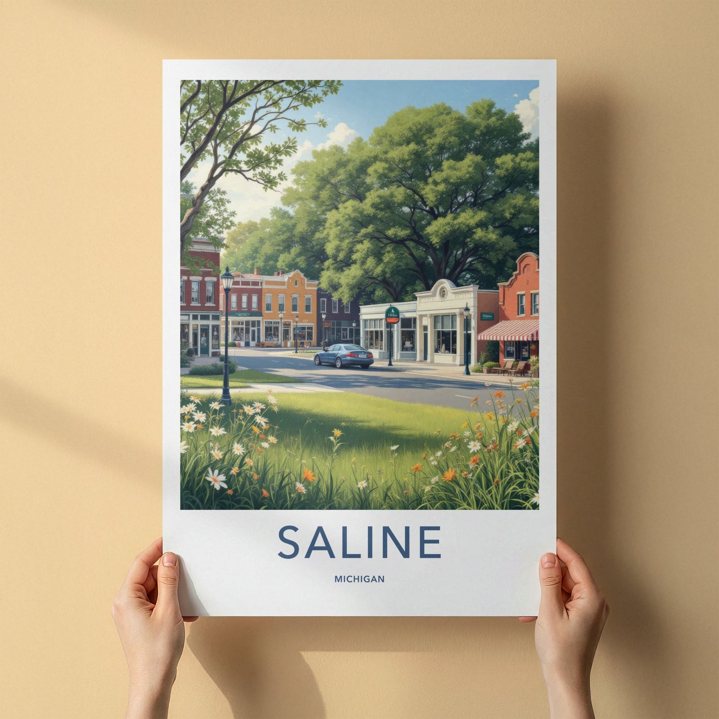 Saline Poster - Michigan Wall Art - Idyllic Downtown Scene Home Decor