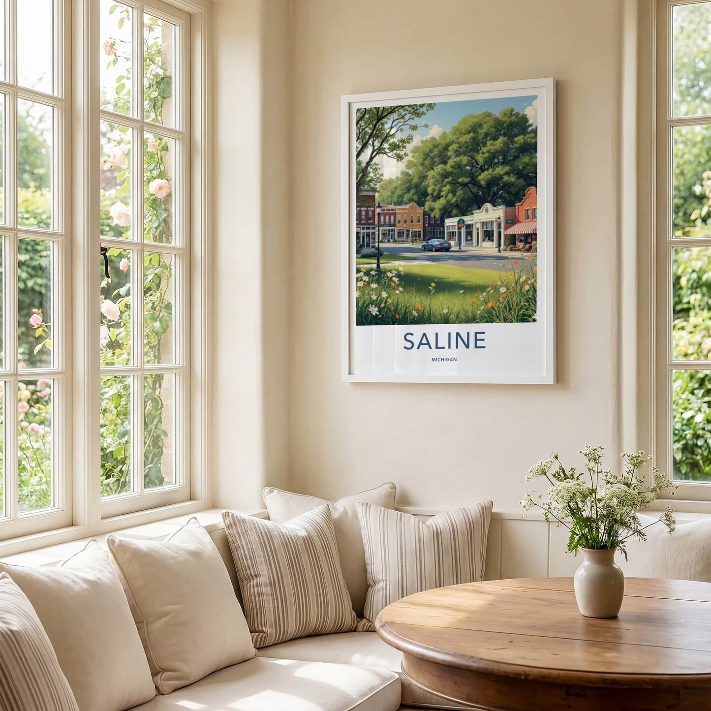 Saline Poster - Michigan Wall Art - Idyllic Downtown Scene Home Decor