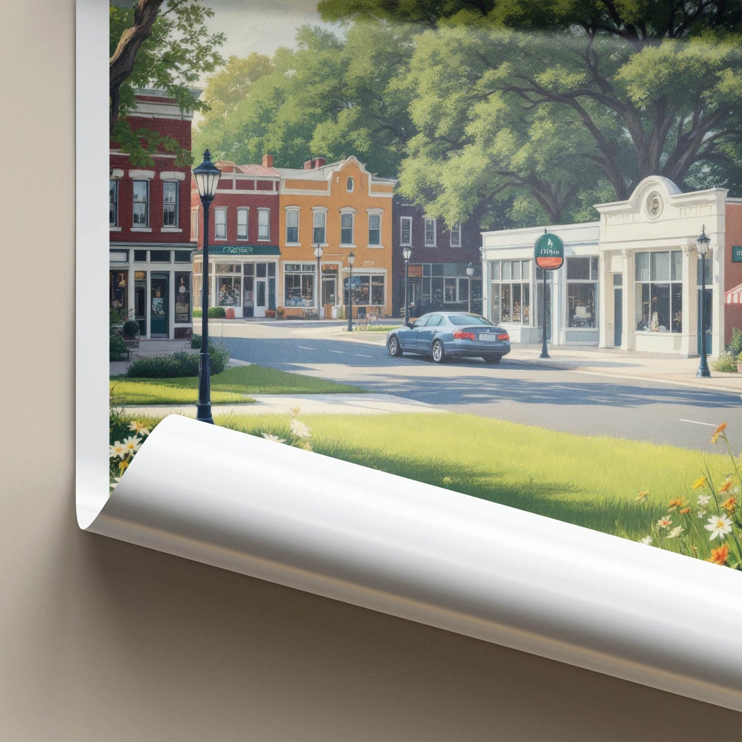 Saline Poster - Michigan Wall Art - Idyllic Downtown Scene Home Decor