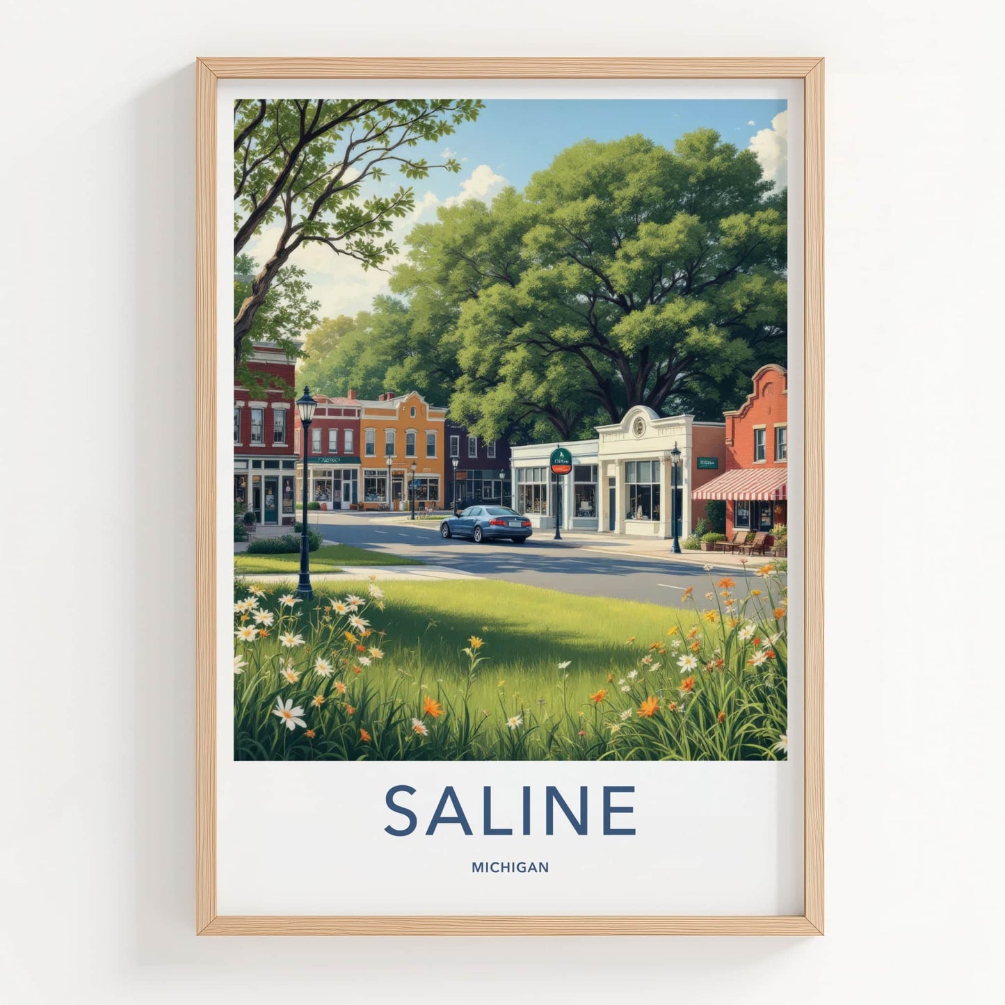 Saline Poster - Michigan Wall Art - Idyllic Downtown Scene Home Decor