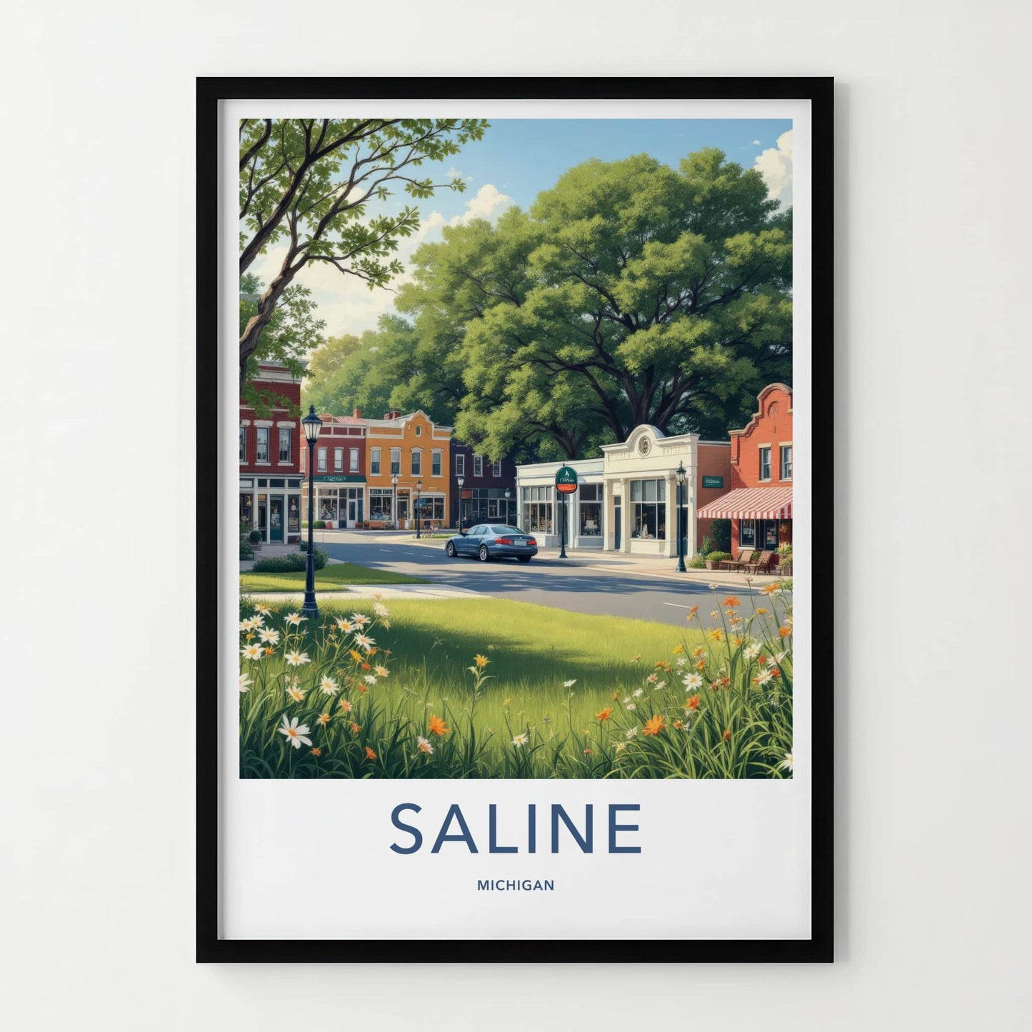 Saline Poster - Michigan Wall Art - Idyllic Downtown Scene Home Decor