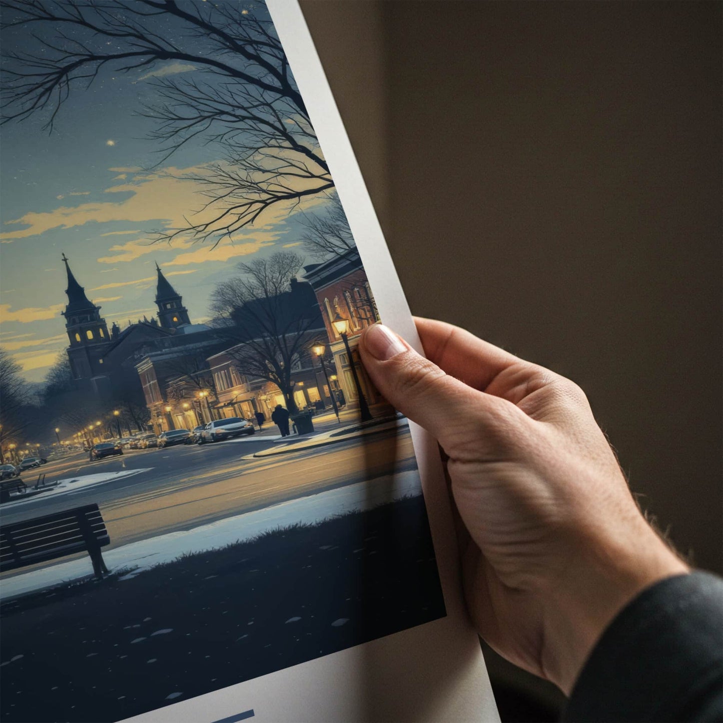 Saline Poster - Michigan Wall Art - Starry Winter Streetscape Home Decor