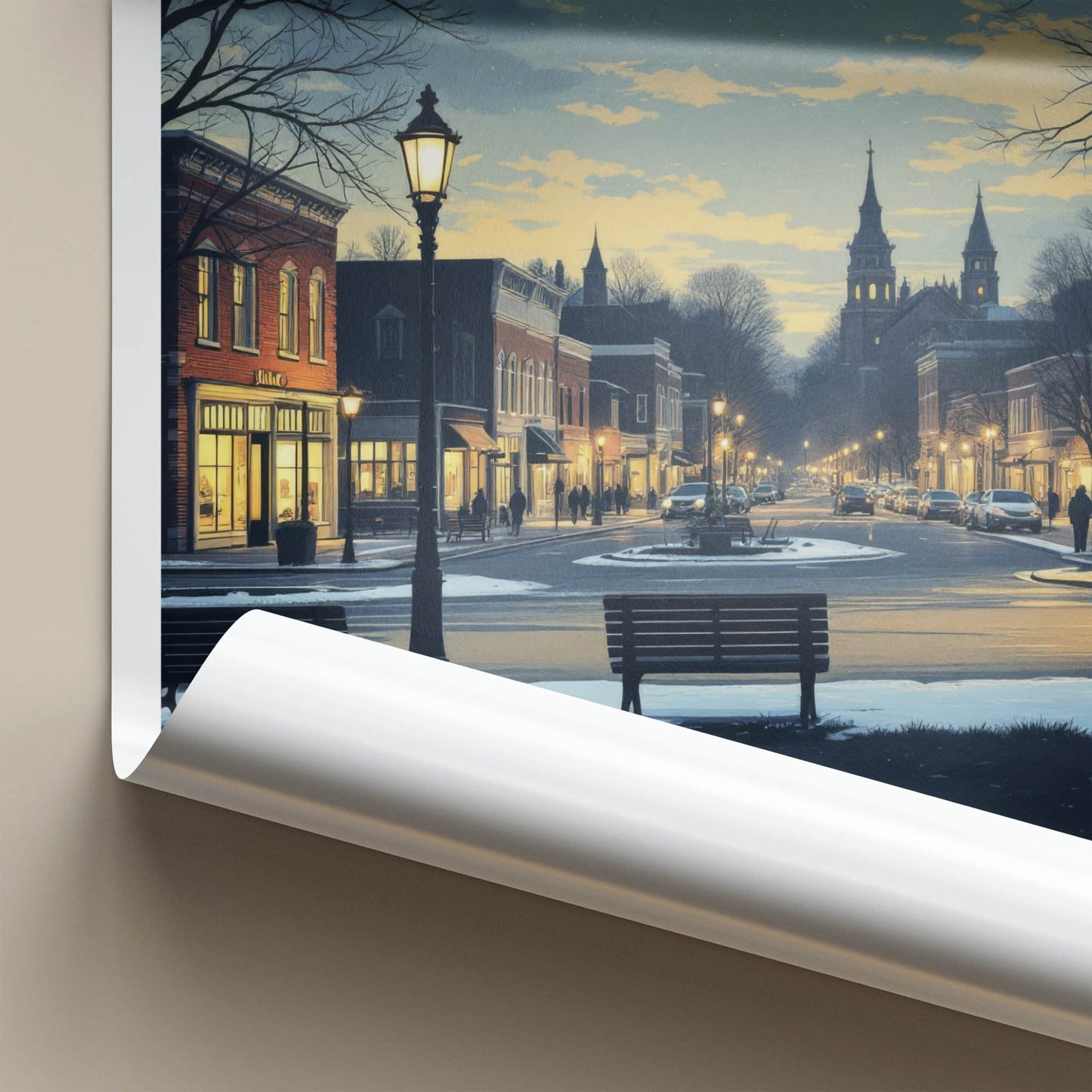 Saline Poster - Michigan Wall Art - Starry Winter Streetscape Home Decor