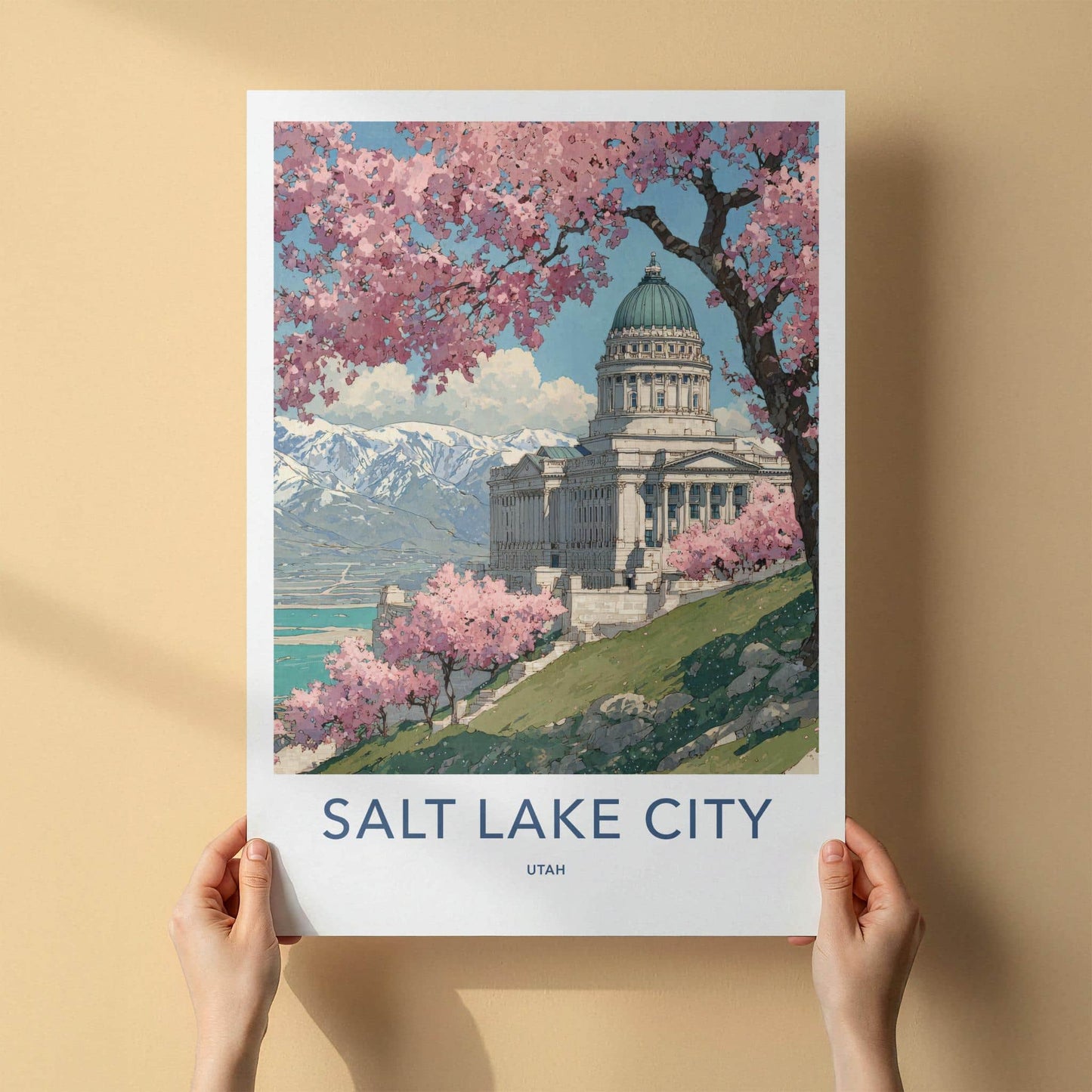 Salt Lake City Poster - Utah Art Print - Spring Capitol Mountains Wall Decor