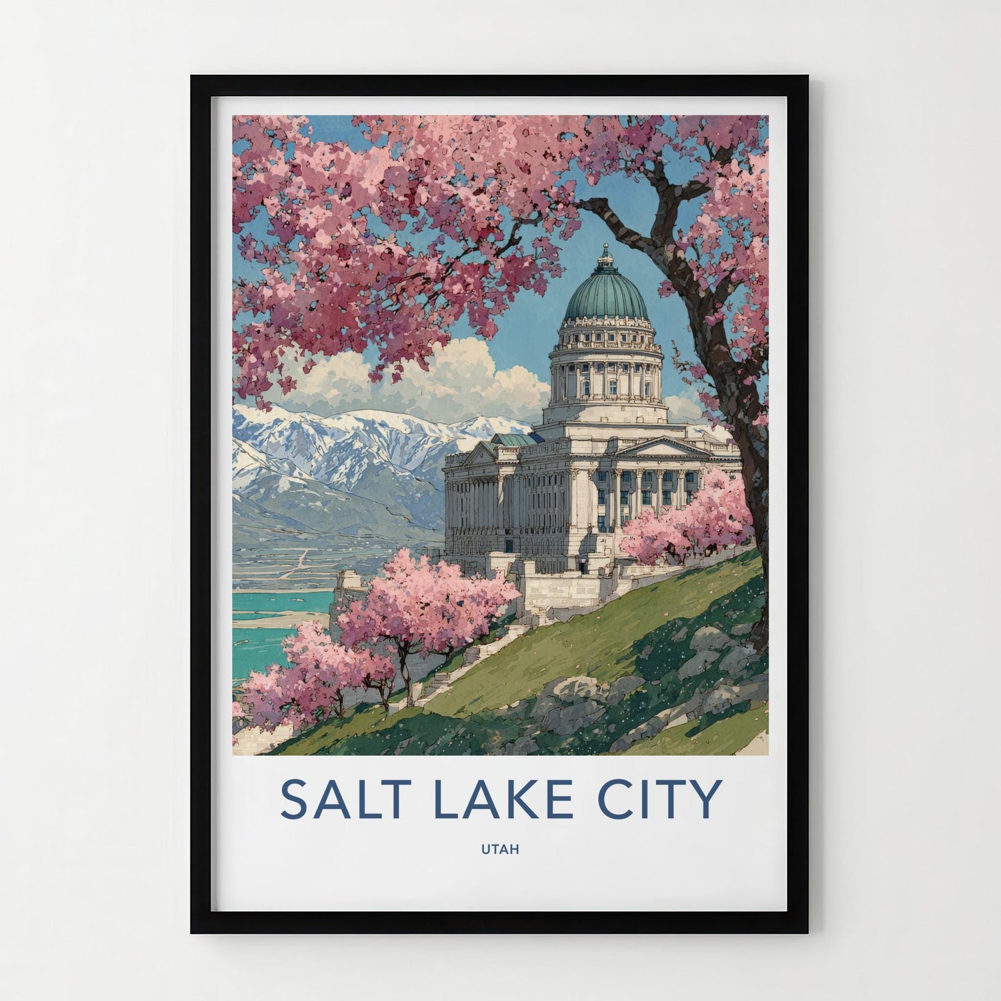 Salt Lake City Poster - Utah Art Print - Spring Capitol Mountains Wall Decor