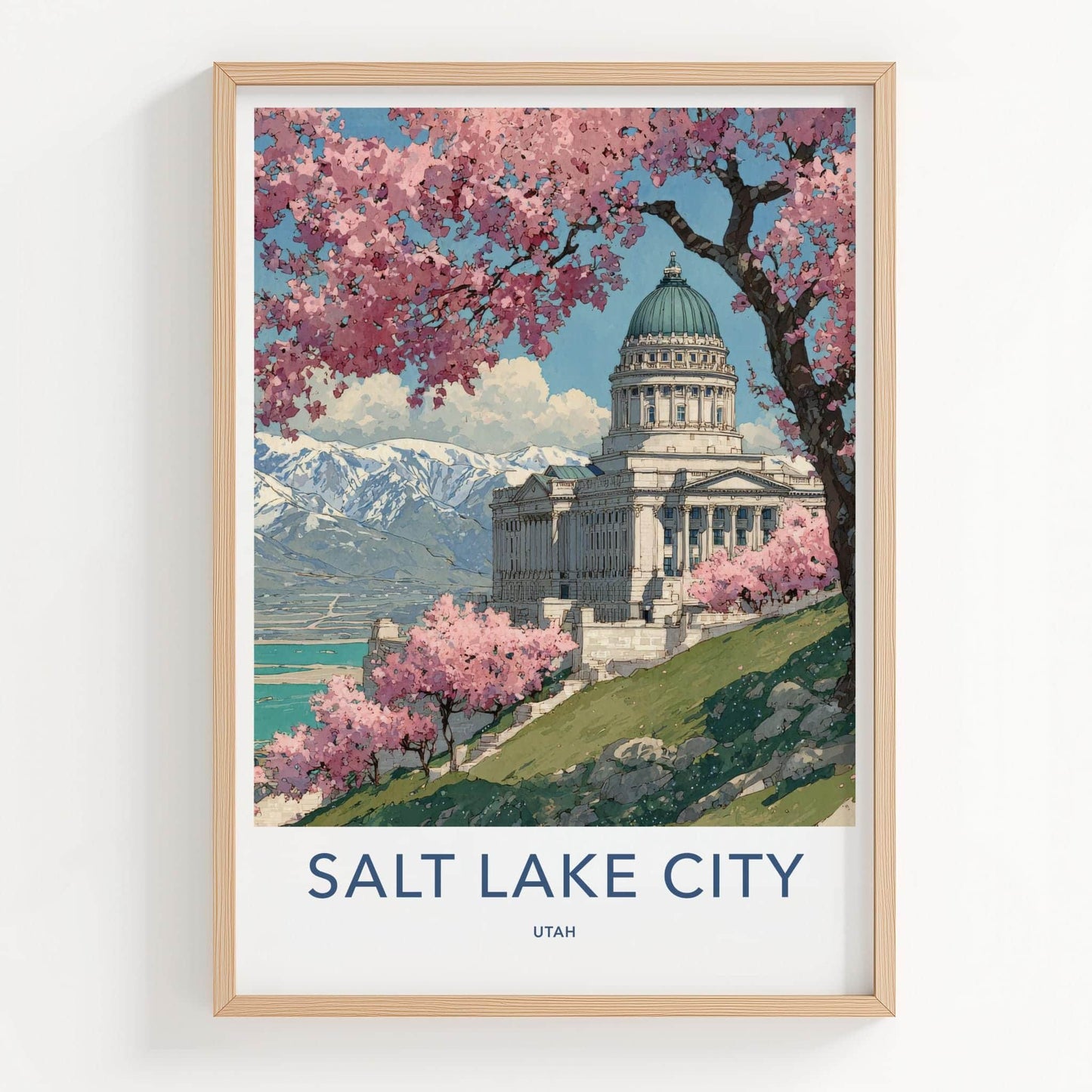 Salt Lake City Poster - Utah Art Print - Spring Capitol Mountains Wall Decor