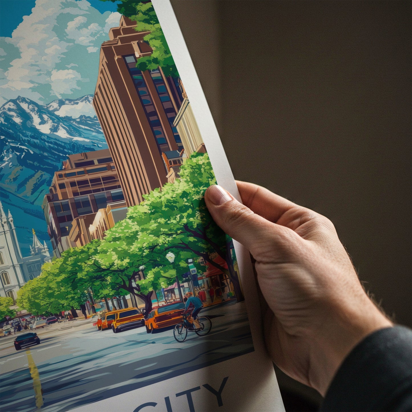 Salt Lake City Poster - Utah Art Print - Temple Mountain City Wall Decor