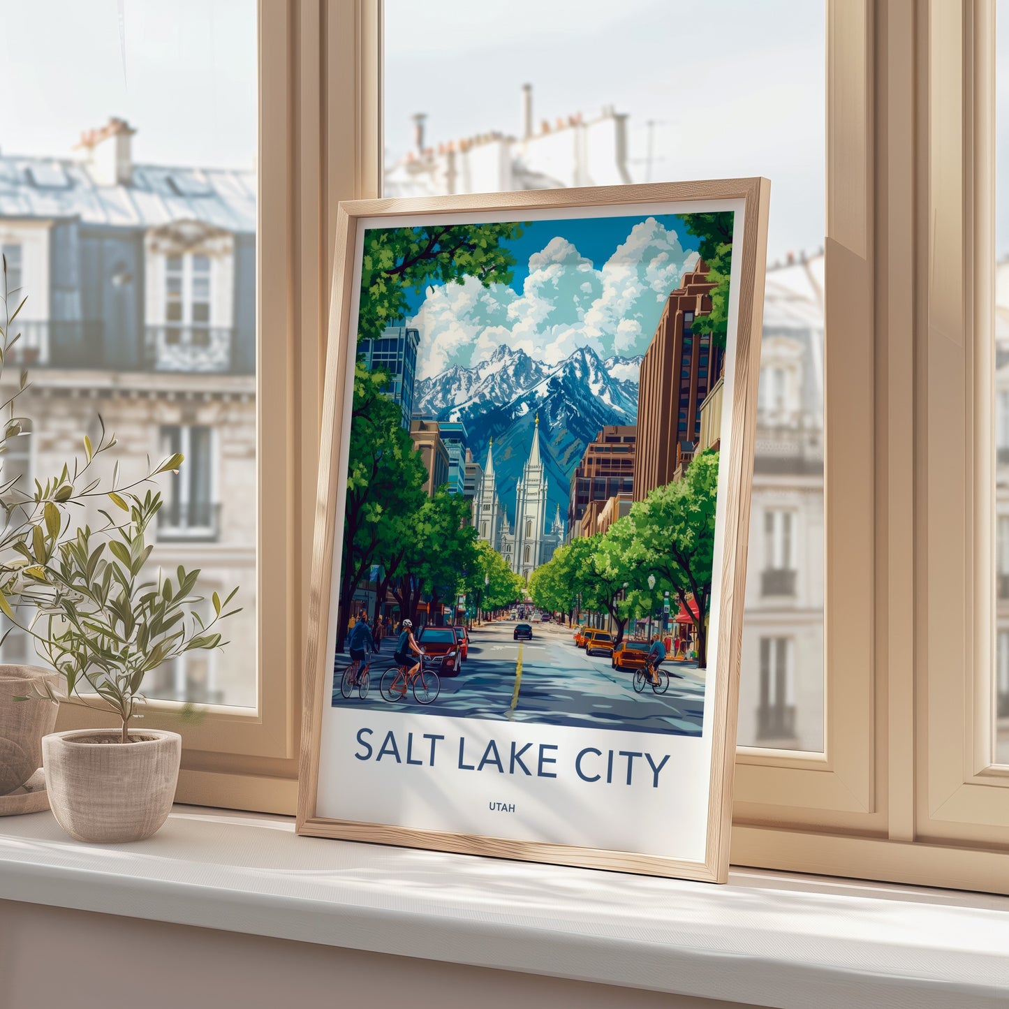 Salt Lake City Poster - Utah Art Print - Temple Mountain City Wall Decor
