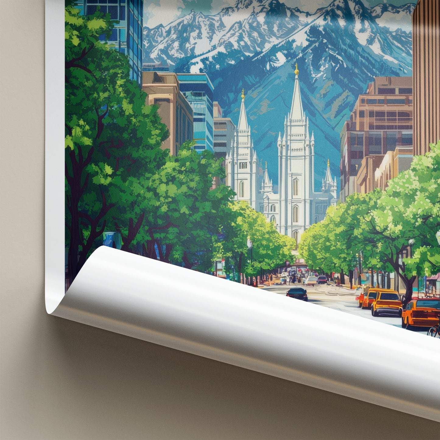 Salt Lake City Poster - Utah Art Print - Temple Mountain City Wall Decor