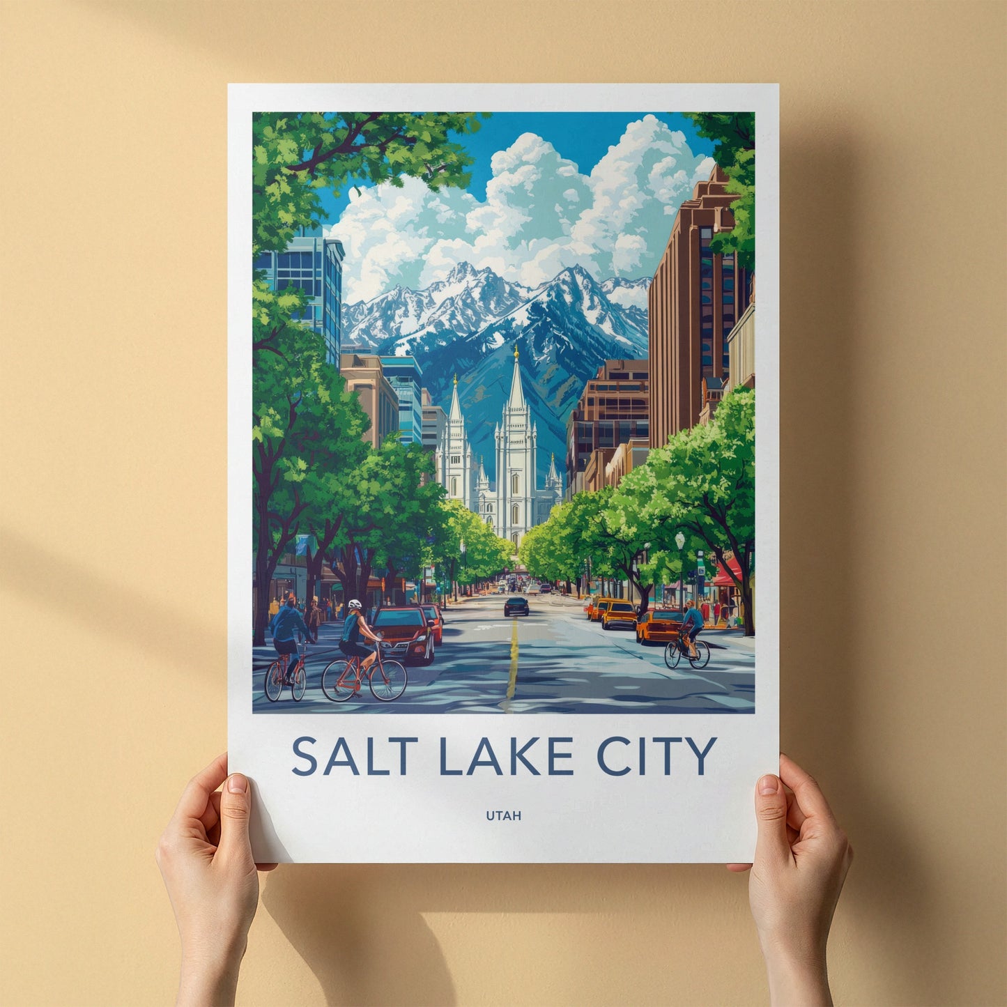 Salt Lake City Poster - Utah Art Print - Temple Mountain City Wall Decor