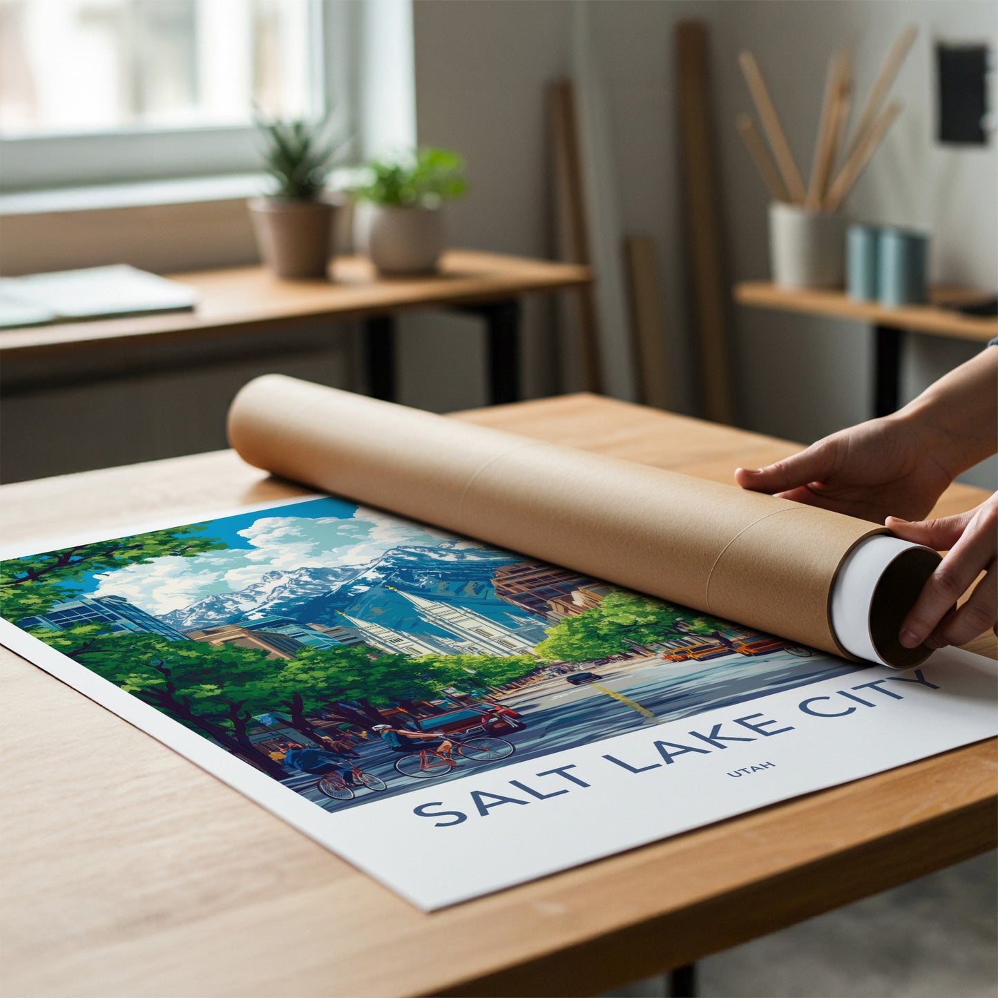 Salt Lake City Poster - Utah Art Print - Temple Mountain City Wall Decor