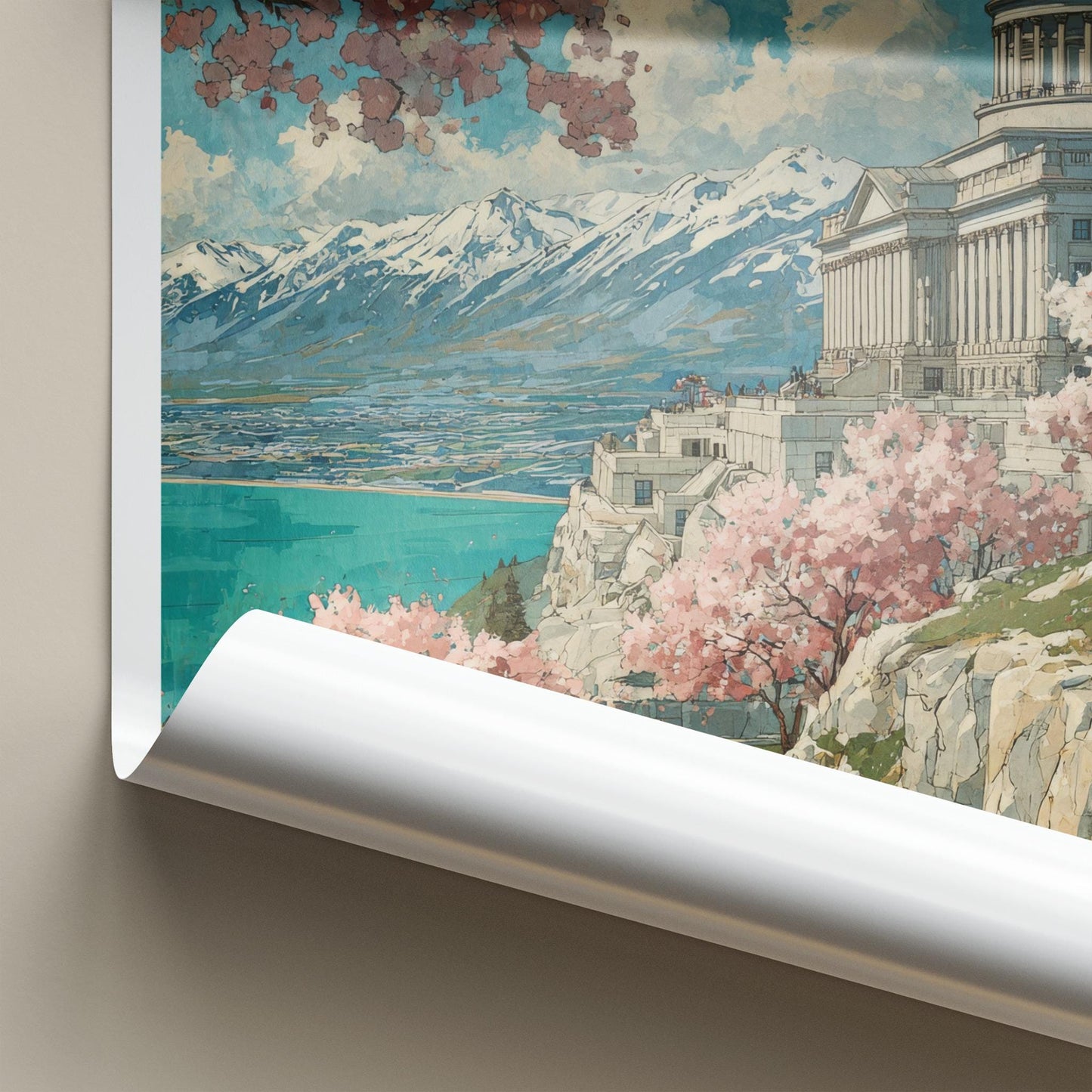 Salt Lake City Poster - Utah Travel Art - Spring Blossom Capitol Wall Decor