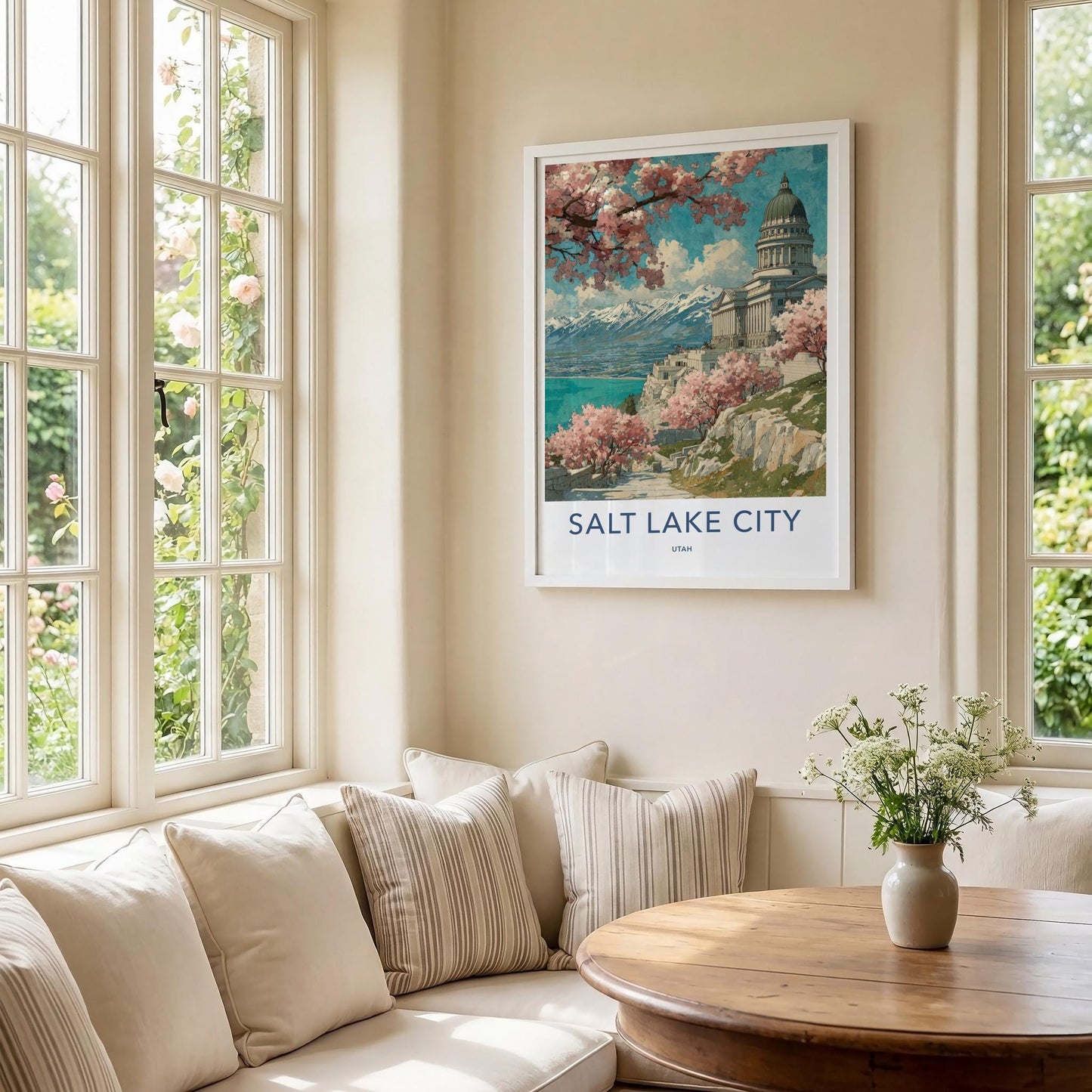 Salt Lake City Poster - Utah Travel Art - Spring Blossom Capitol Wall Decor