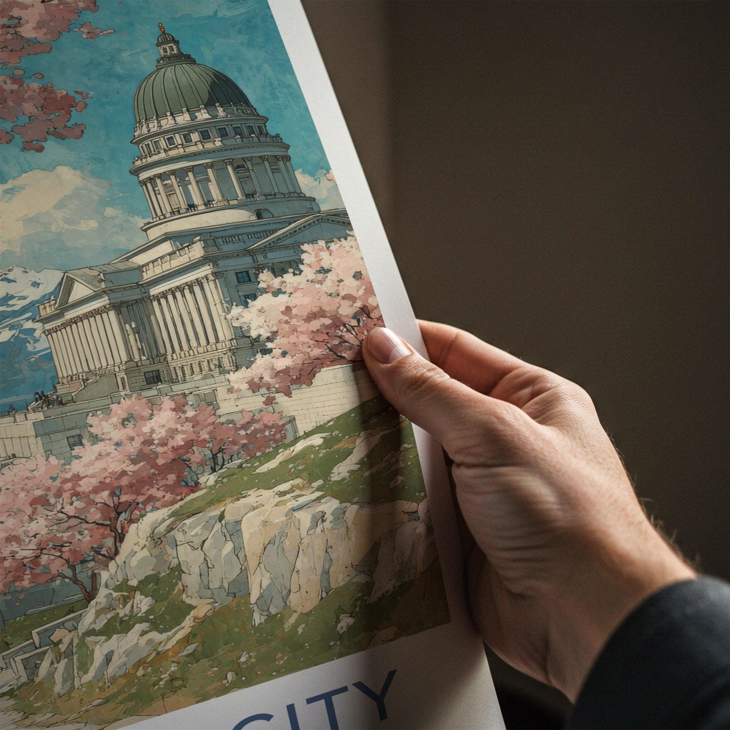 Salt Lake City Poster - Utah Travel Art - Spring Blossom Capitol Wall Decor