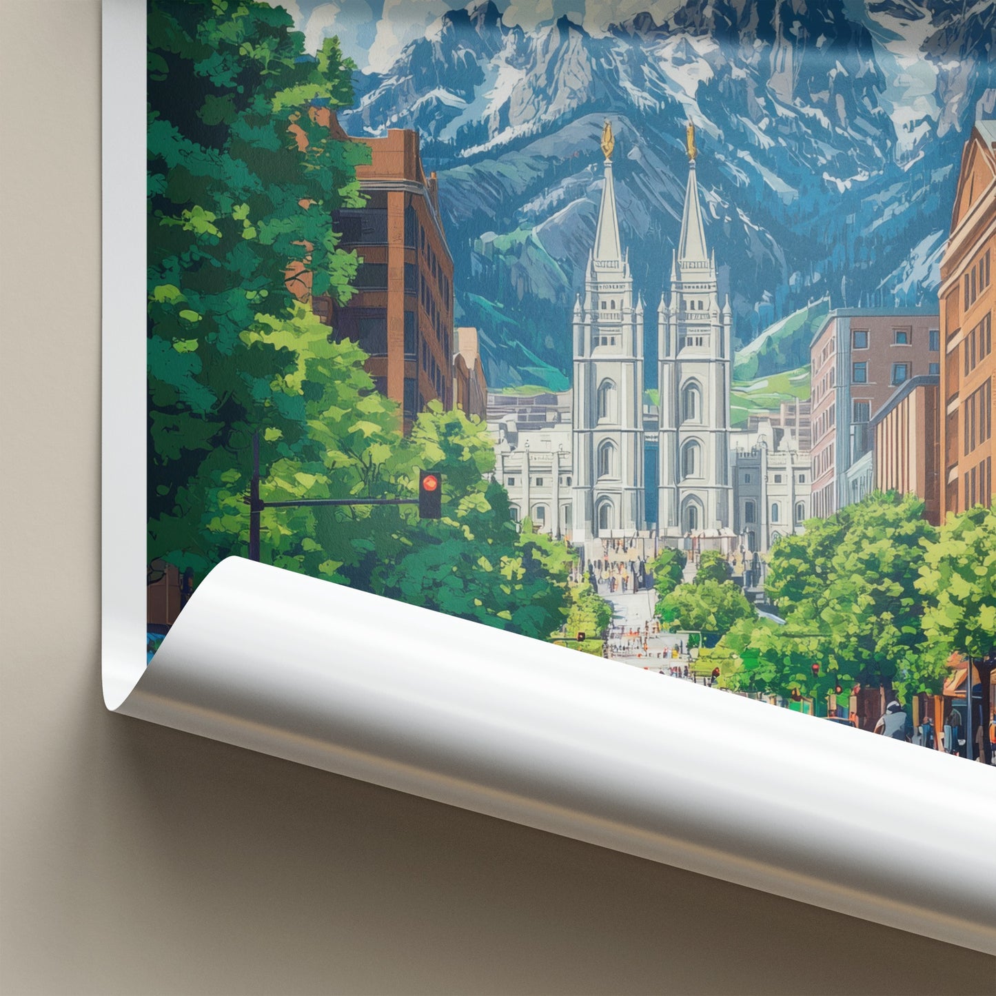 Salt Lake City Poster - Utah Travel Art - Urban Temple Mountains Wall Decor