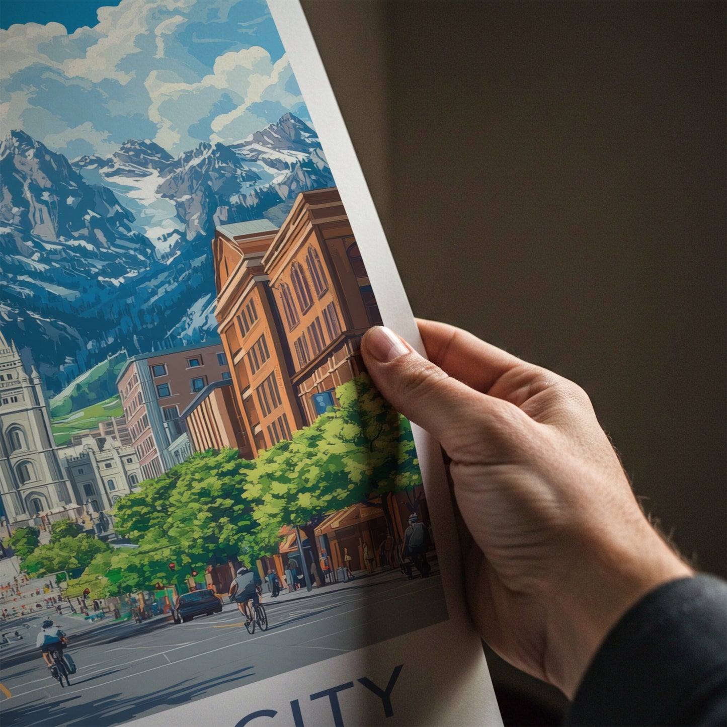Salt Lake City Poster - Utah Travel Art - Urban Temple Mountains Wall Decor