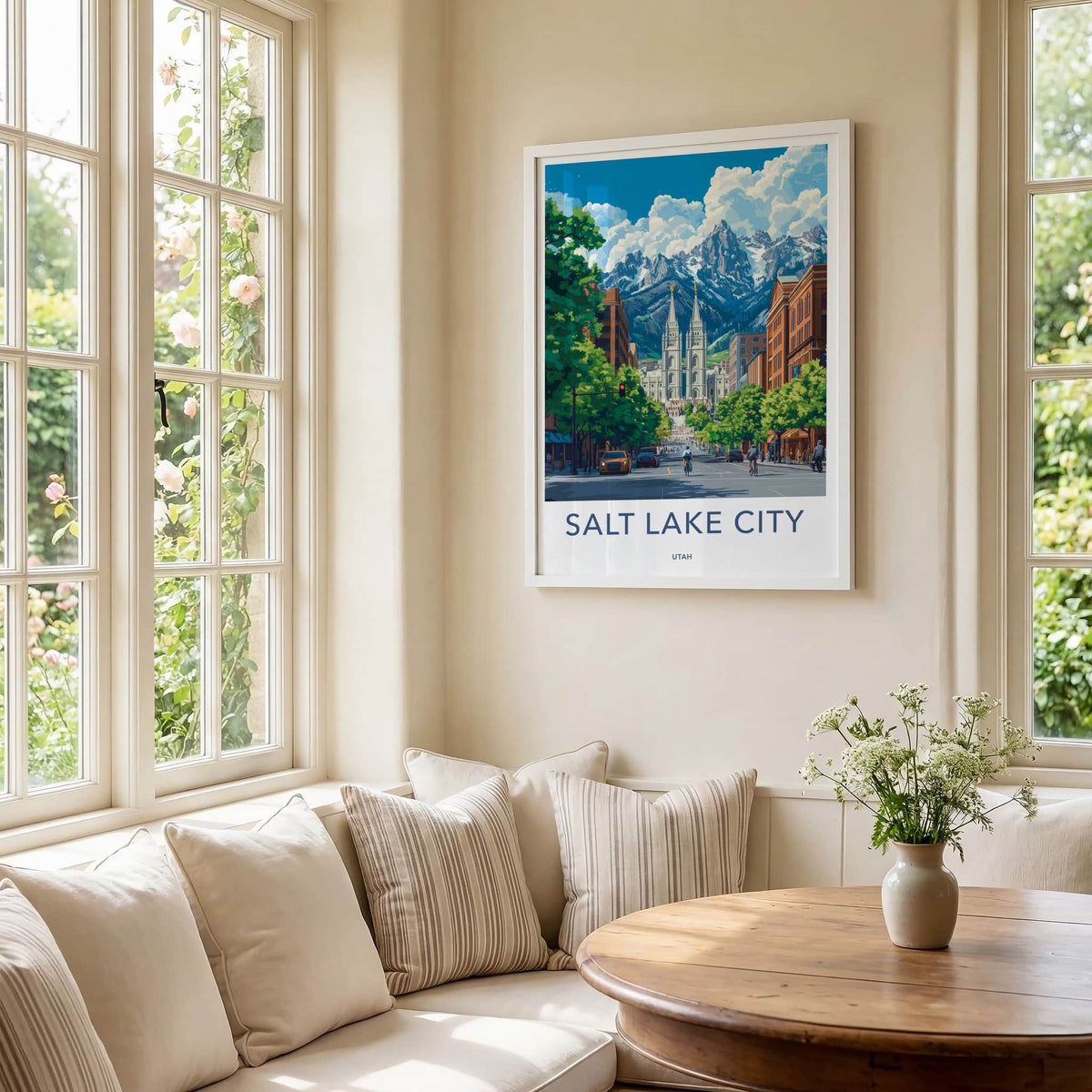 Salt Lake City Poster - Utah Travel Art - Urban Temple Mountains Wall Decor