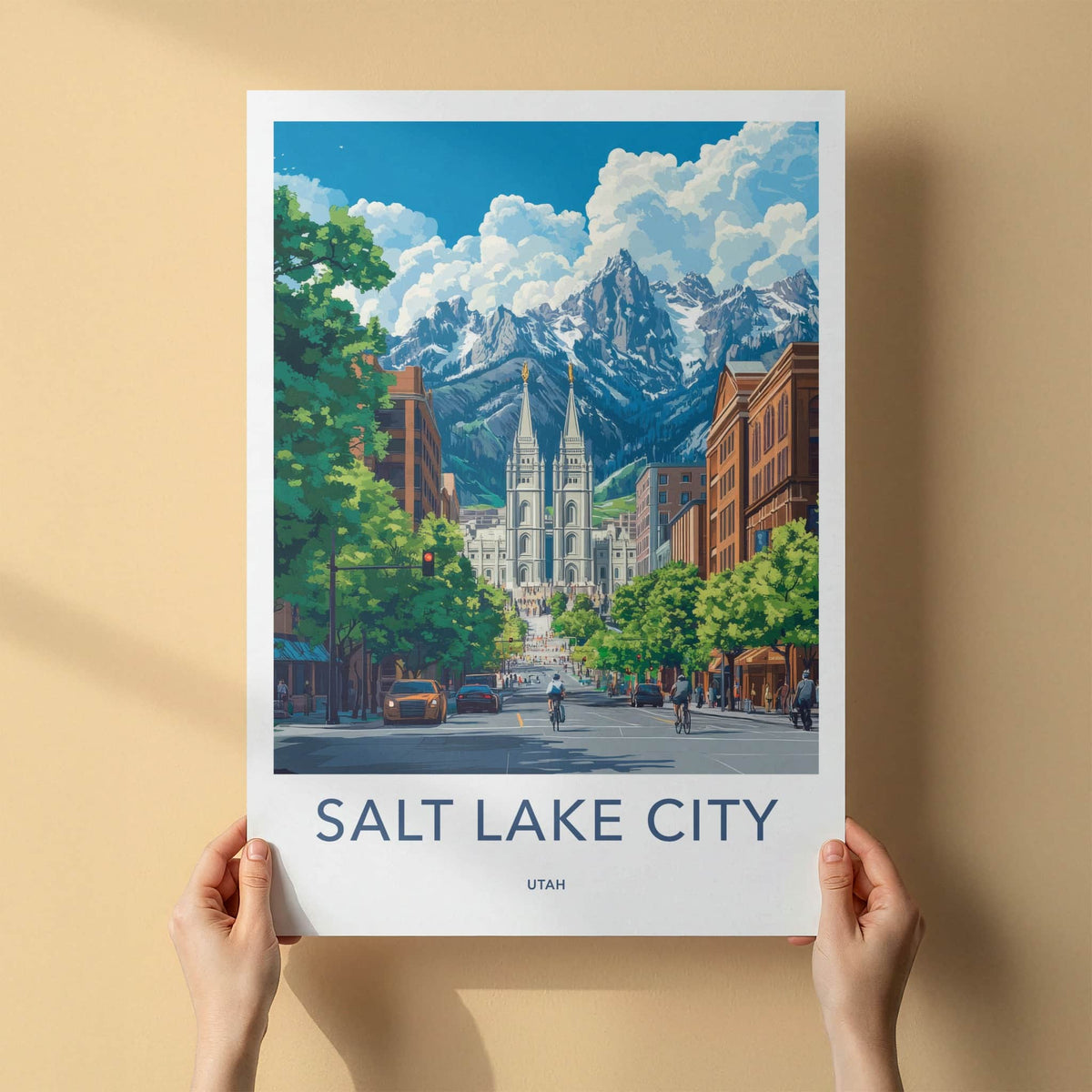 Salt Lake City Poster - Utah Travel Art - Urban Temple Mountains Wall Decor