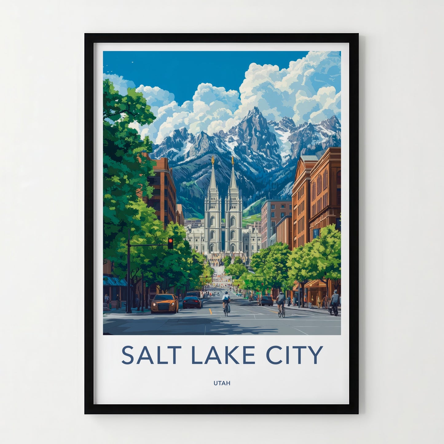 Salt Lake City Poster - Utah Travel Art - Urban Temple Mountains Wall Decor