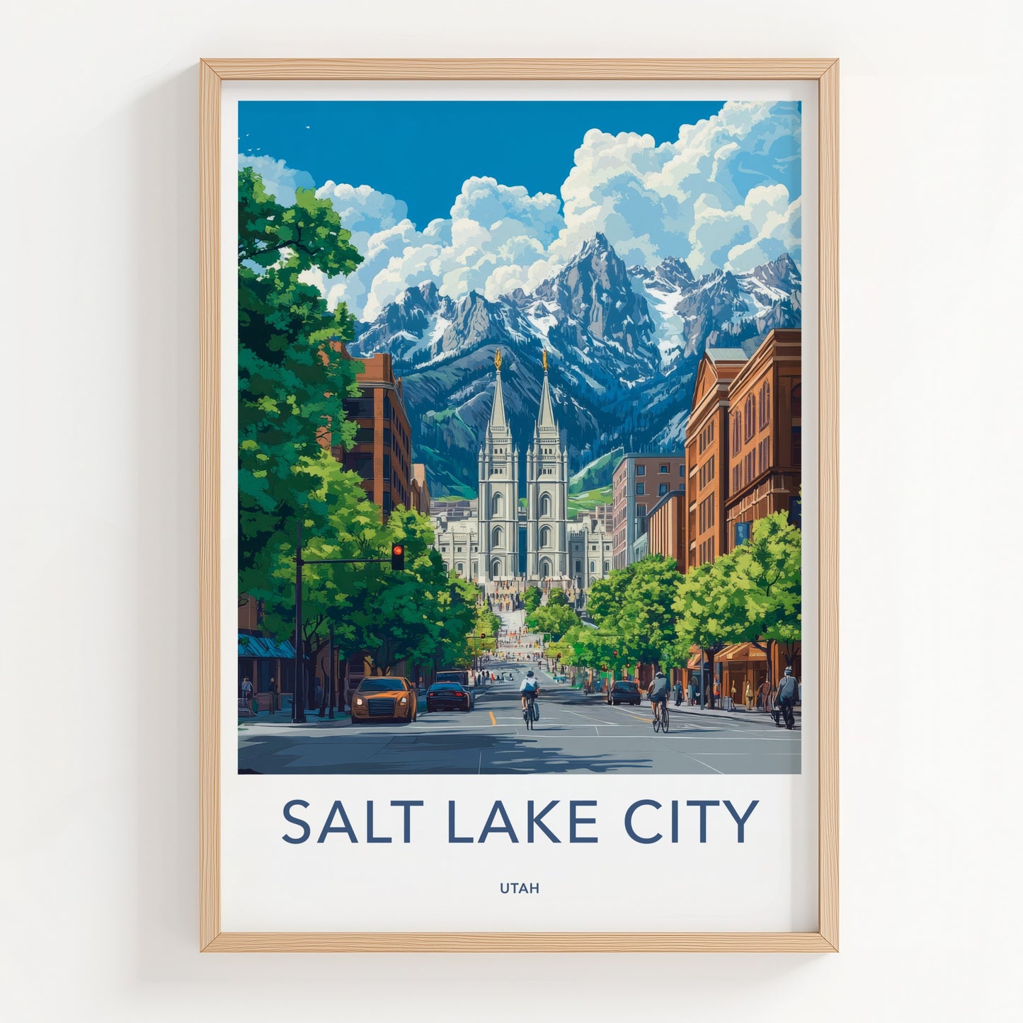 Salt Lake City Poster - Utah Travel Art - Urban Temple Mountains Wall Decor