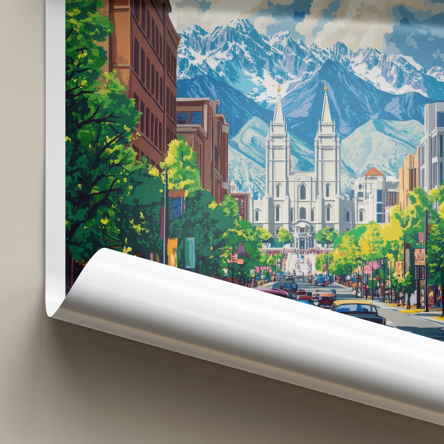Salt Lake City Poster - Utah Travel Art - Vintage Cars Temple Home Decor