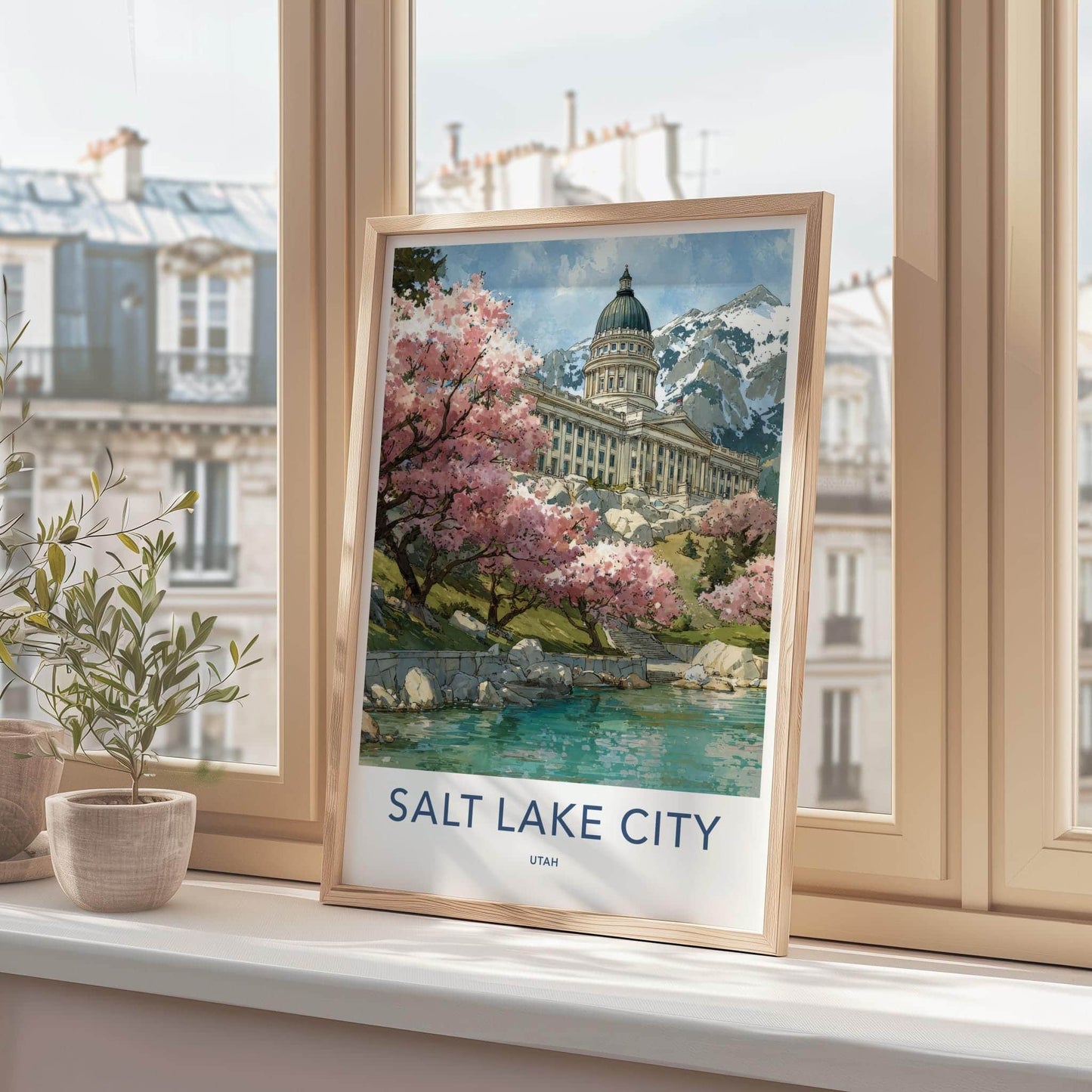 Salt Lake City Poster - Utah Wall Art - Blossoms Lake Capitol Home Decor