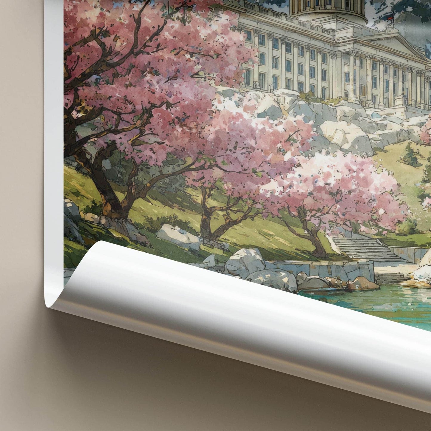 Salt Lake City Poster - Utah Wall Art - Blossoms Lake Capitol Home Decor