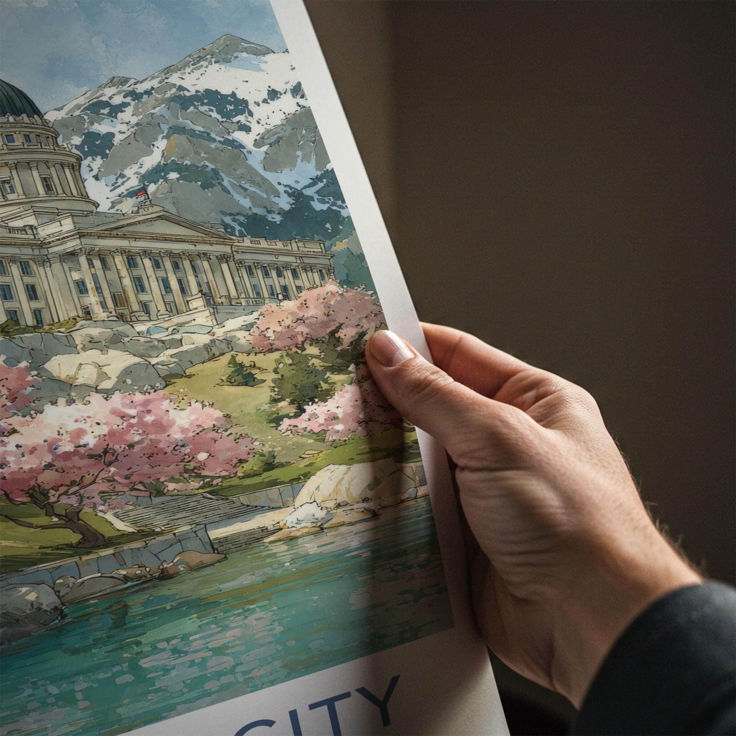 Salt Lake City Poster - Utah Wall Art - Blossoms Lake Capitol Home Decor