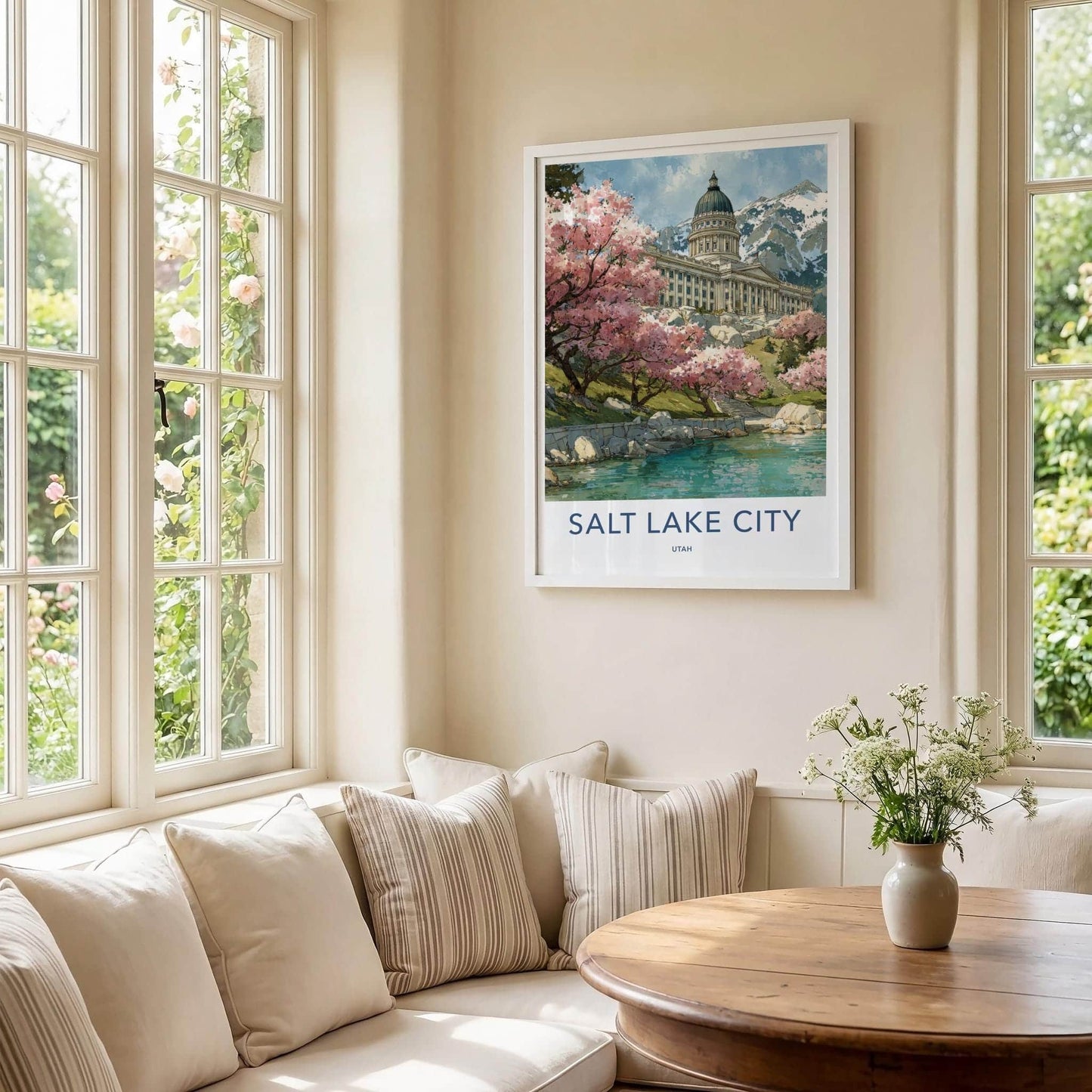 Salt Lake City Poster - Utah Wall Art - Blossoms Lake Capitol Home Decor