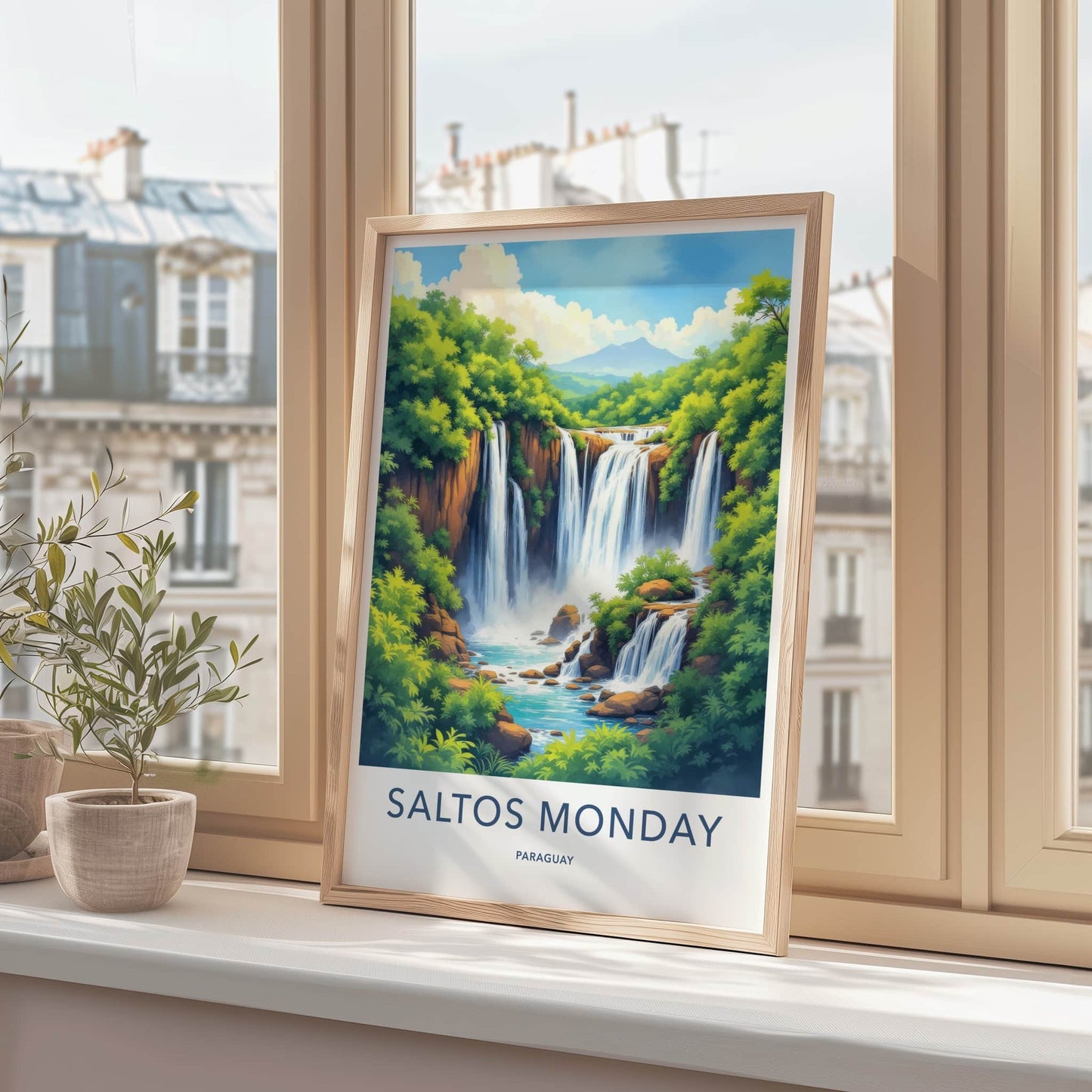 Salto Monday Poster - Paraguay Travel Art - Cascading Jungle Falls Wall Decor