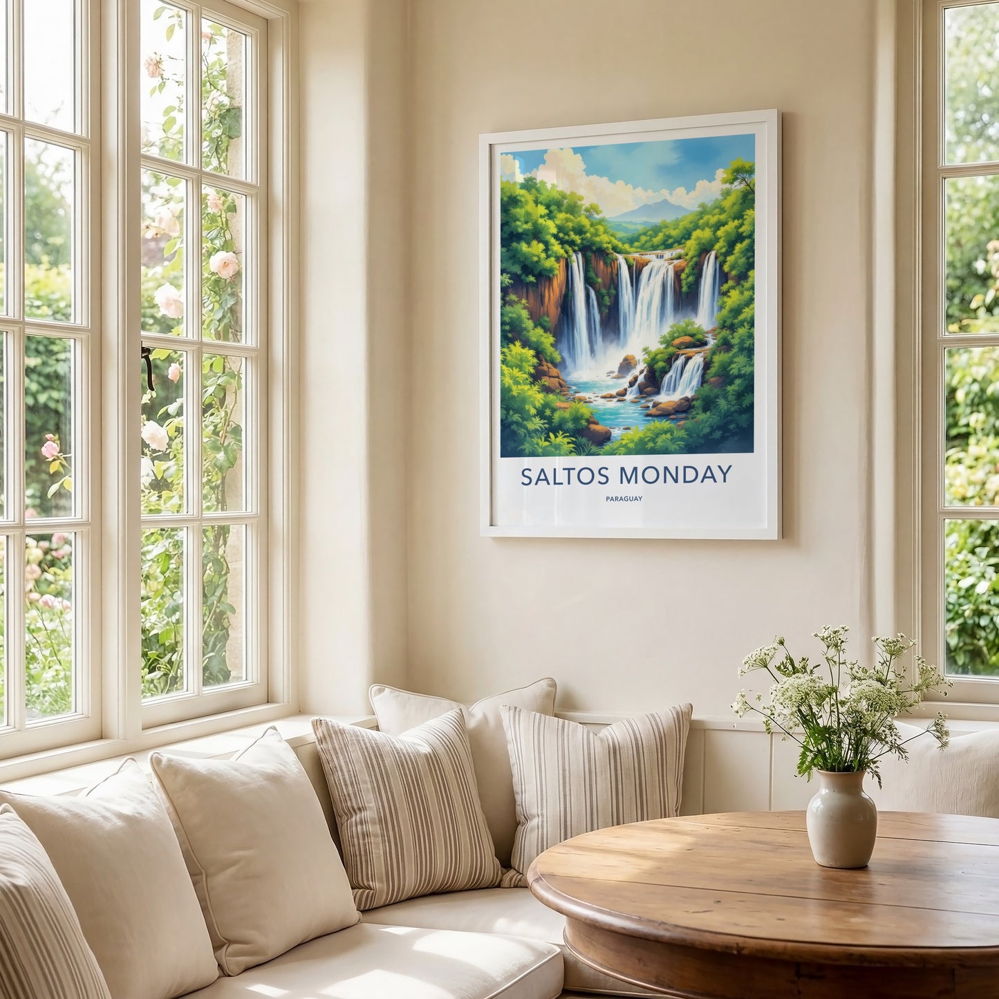 Salto Monday Poster - Paraguay Travel Art - Cascading Jungle Falls Wall Decor