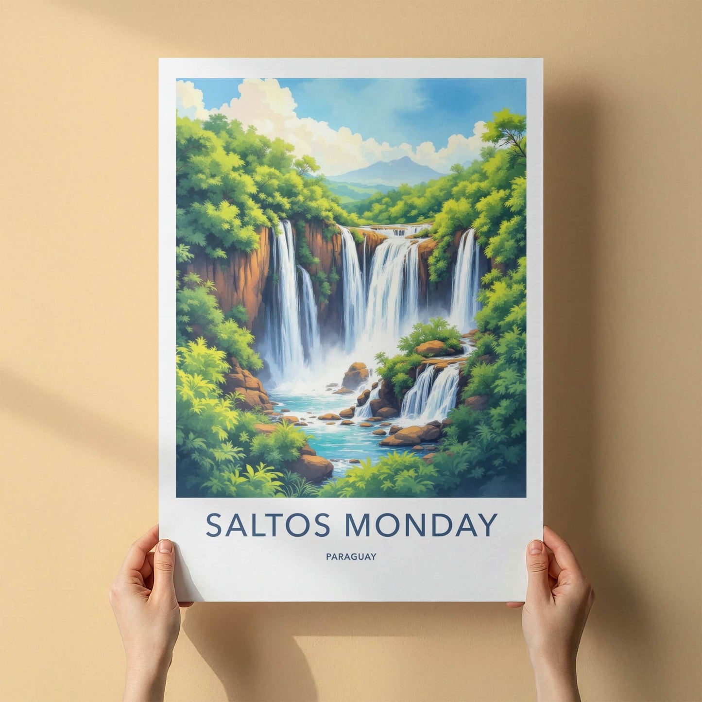 Salto Monday Poster - Paraguay Travel Art - Cascading Jungle Falls Wall Decor