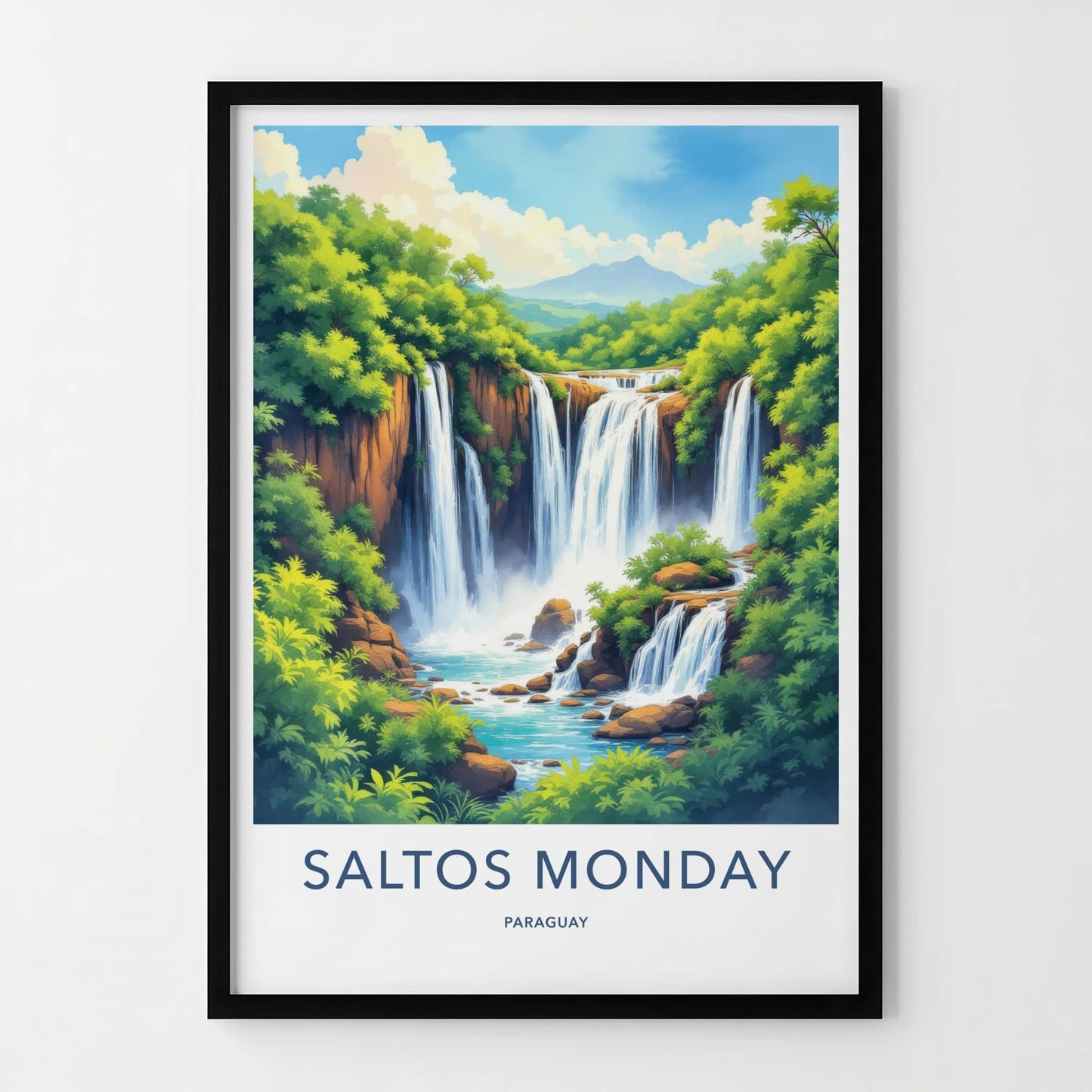 Salto Monday Poster - Paraguay Travel Art - Cascading Jungle Falls Wall Decor