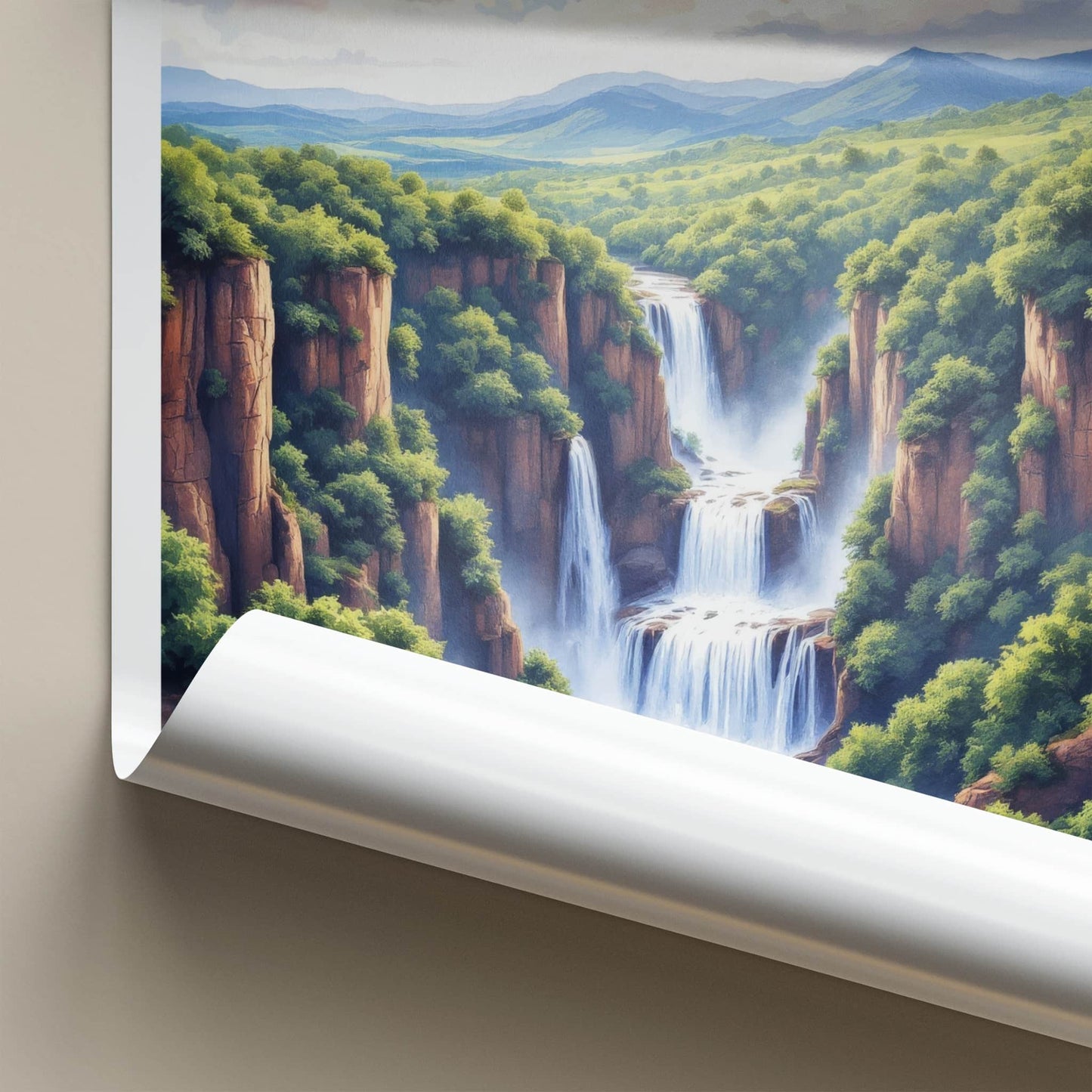 Saltos Monday Poster - Paraguay Travel Art - Majestic Cliff Waterfalls Wall Decor