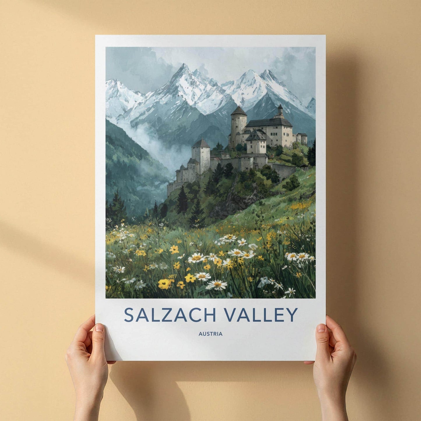 Salzach Valley Poster - Austria Travel Art - Alpine Castle Meadow Home Decor