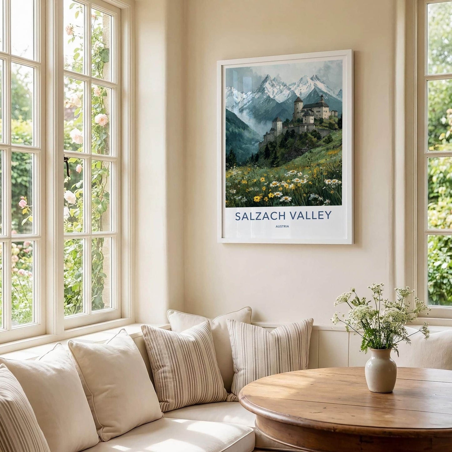 Salzach Valley Poster - Austria Travel Art - Alpine Castle Meadow Home Decor