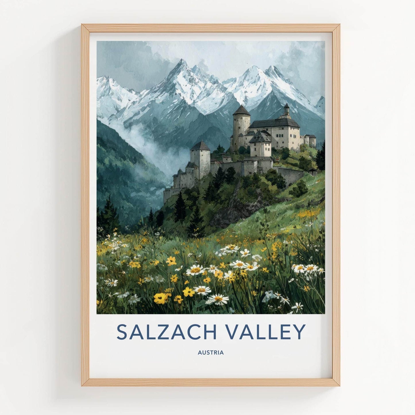 Salzach Valley Poster - Austria Travel Art - Alpine Castle Meadow Home Decor
