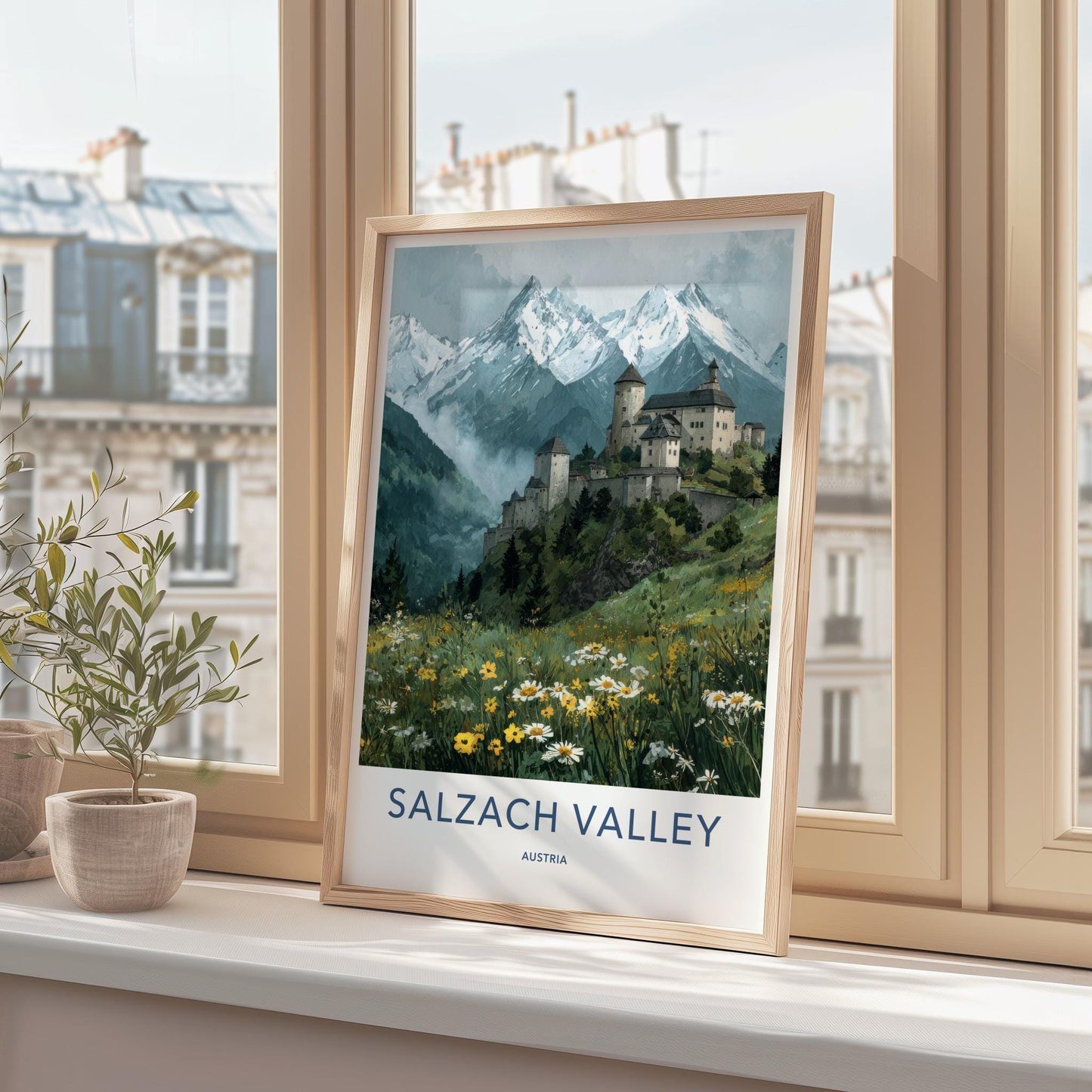 Salzach Valley Poster - Austria Travel Art - Alpine Castle Meadow Home Decor