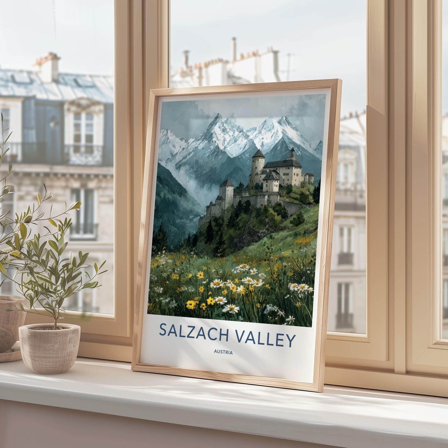 Salzach Valley Poster - Austria Travel Art - Alpine Castle Meadow Home Decor