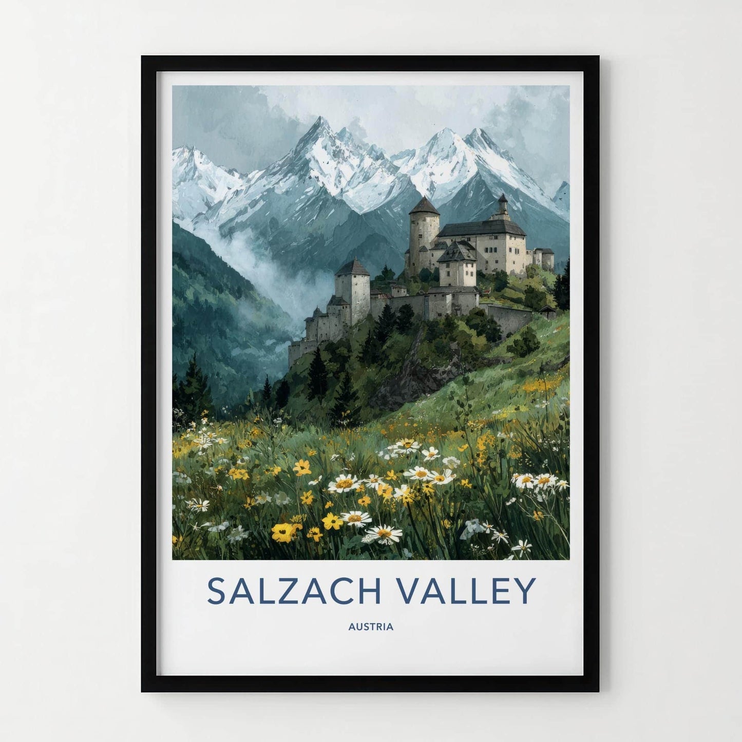 Salzach Valley Poster - Austria Travel Art - Alpine Castle Meadow Home Decor