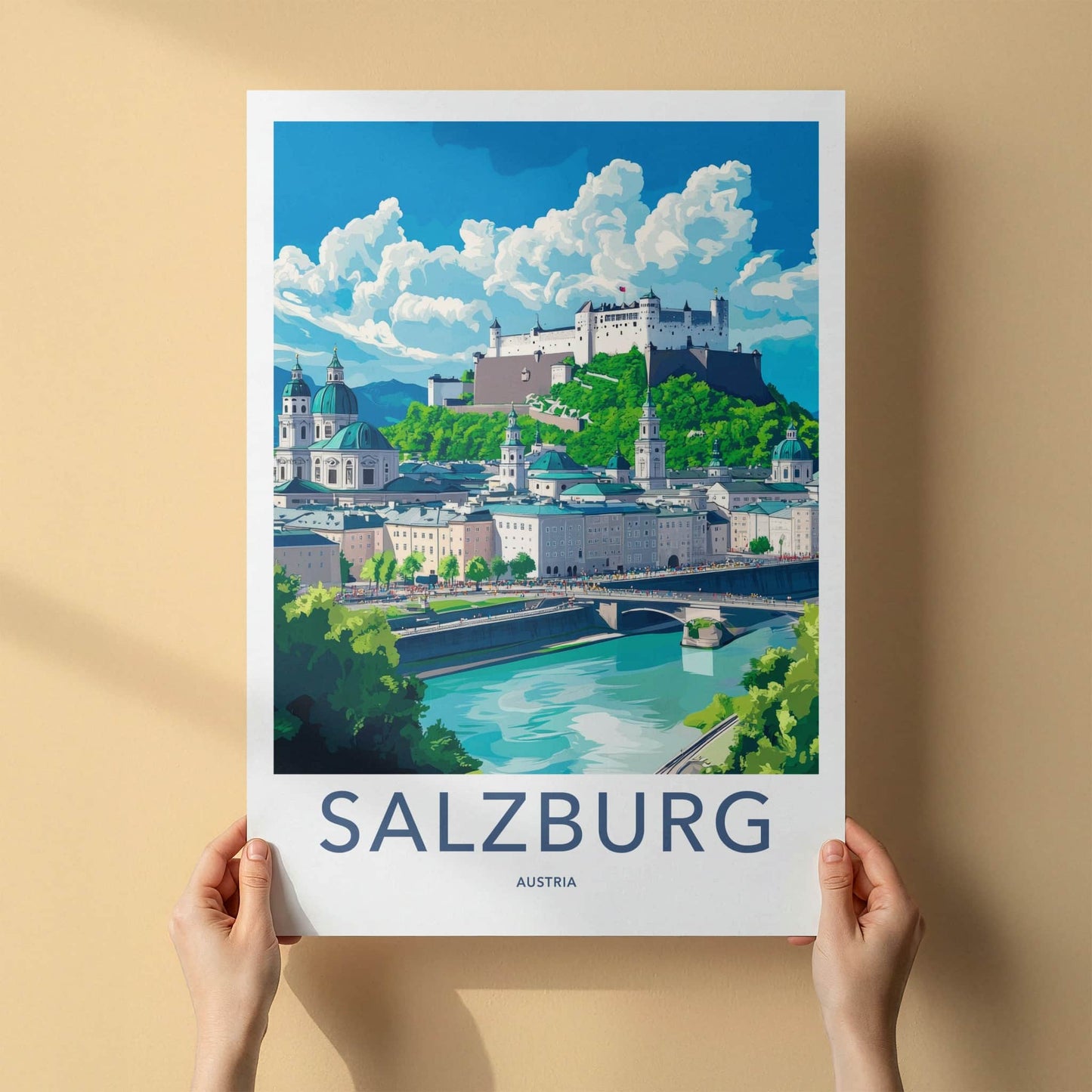 Salzburg Poster - Austria Travel Art - Alpine Cityscape View Wall Decor