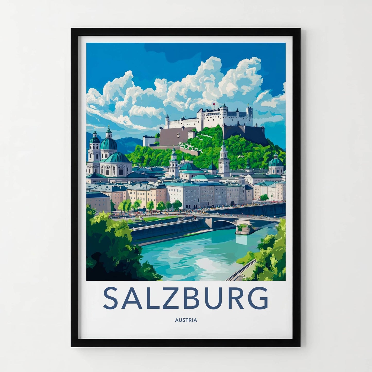 Salzburg Poster - Austria Travel Art - Alpine Cityscape View Wall Decor