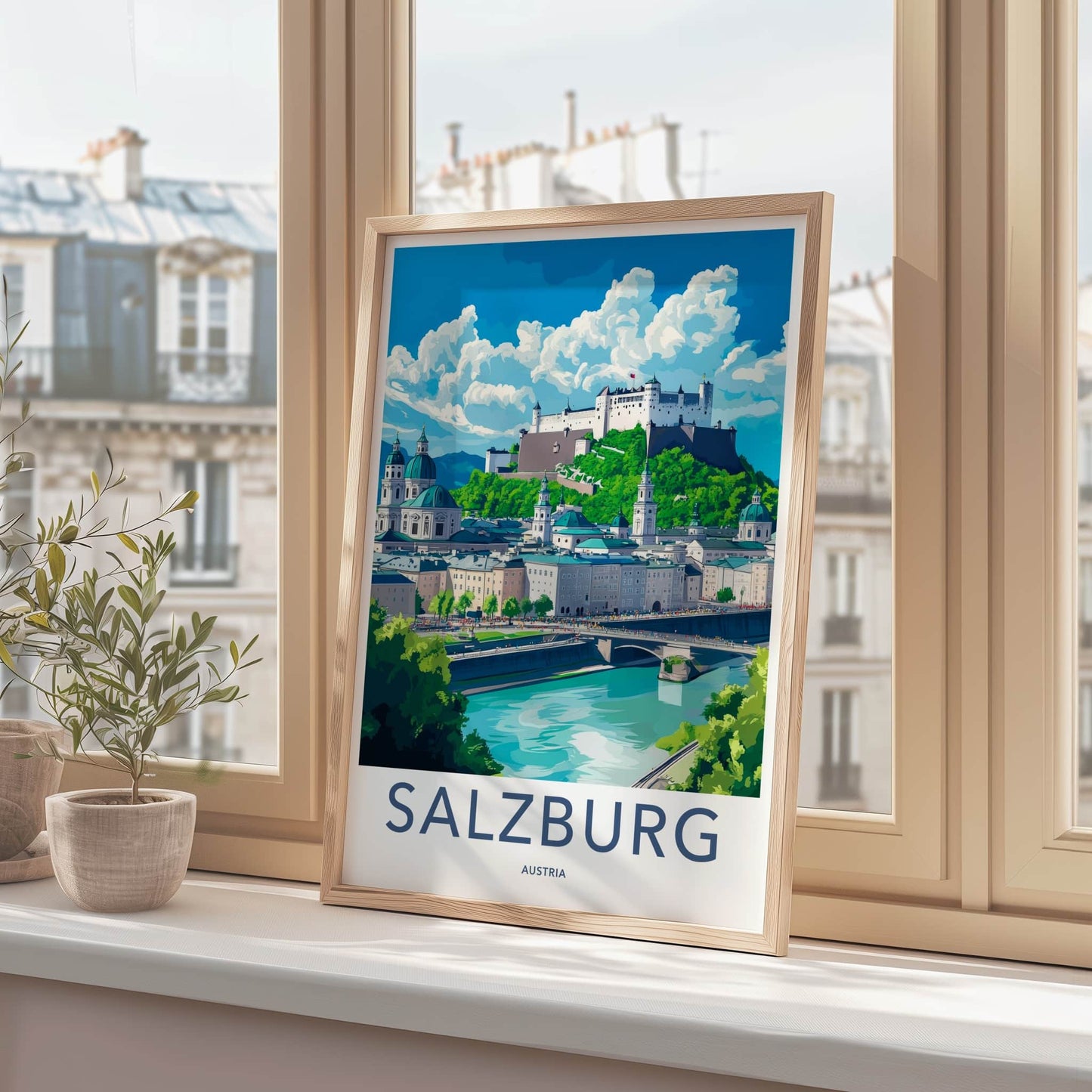 Salzburg Poster - Austria Travel Art - Alpine Cityscape View Wall Decor