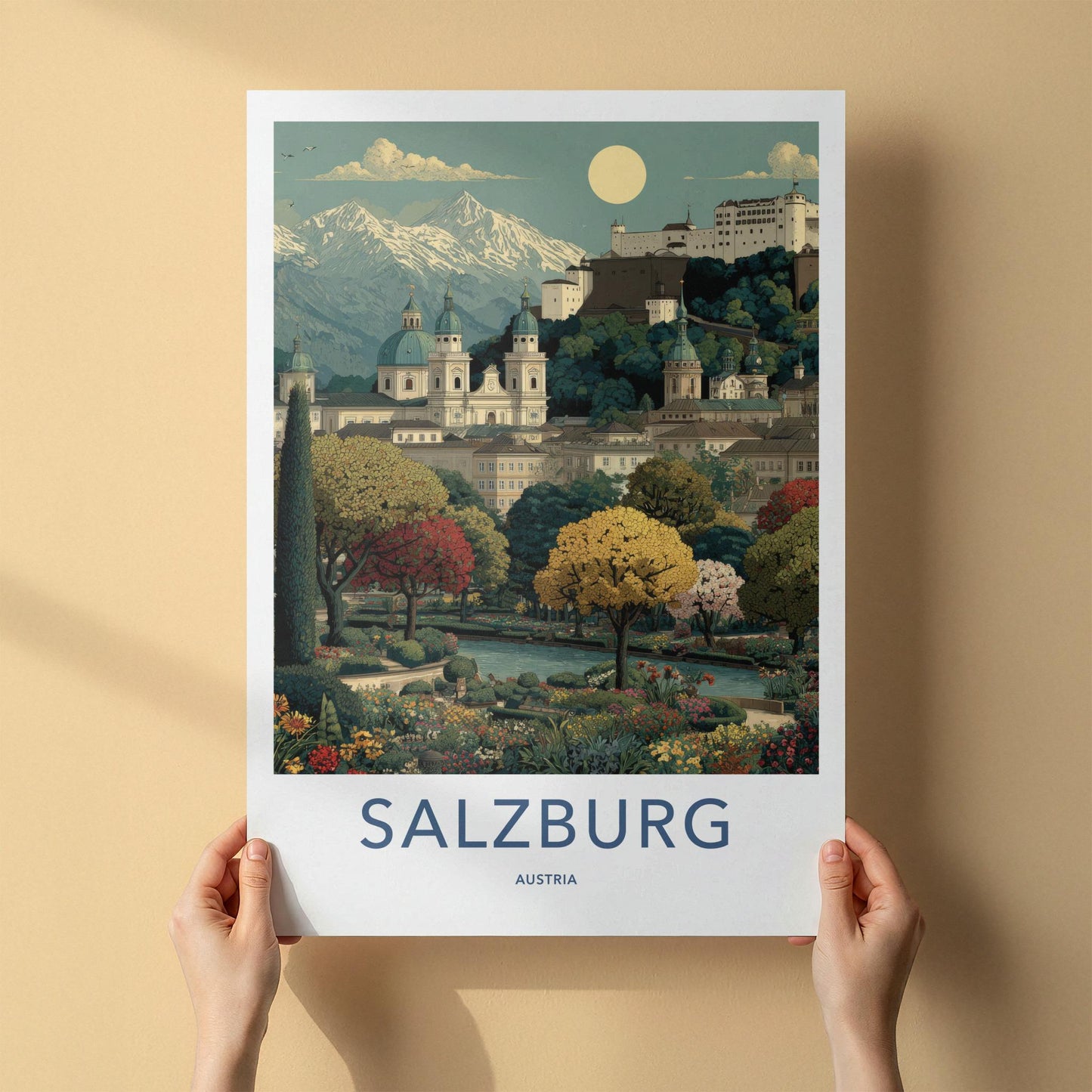 Salzburg Poster - Austria Travel Art - Alpine Fortress Gardens Home Decor