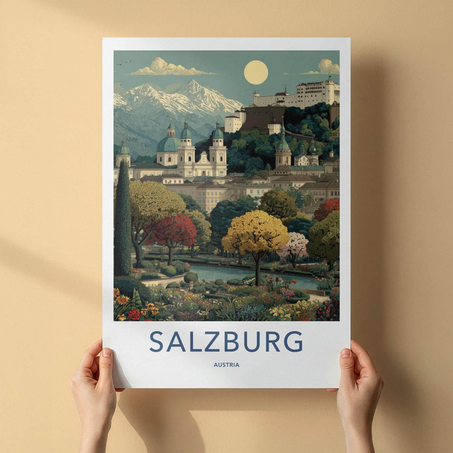 Salzburg Poster - Austria Travel Art - Alpine Fortress Gardens Home Decor