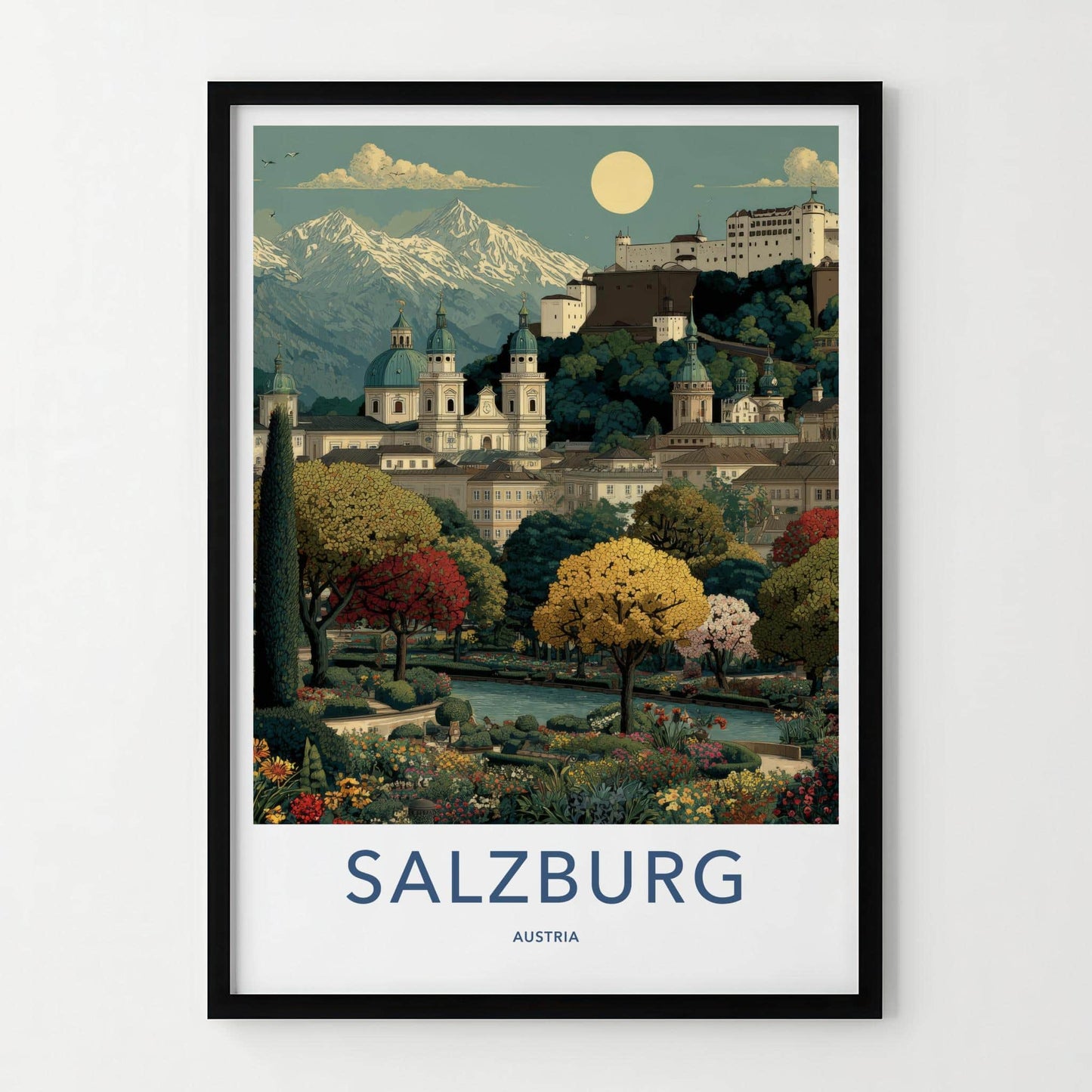 Salzburg Poster - Austria Travel Art - Alpine Fortress Gardens Home Decor