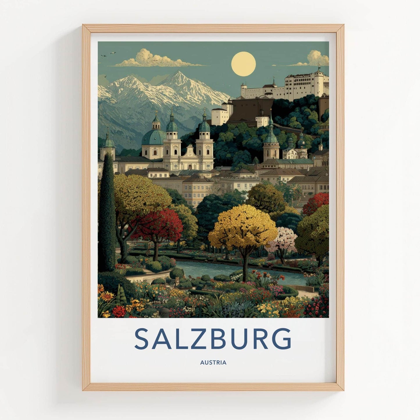 Salzburg Poster - Austria Travel Art - Alpine Fortress Gardens Home Decor
