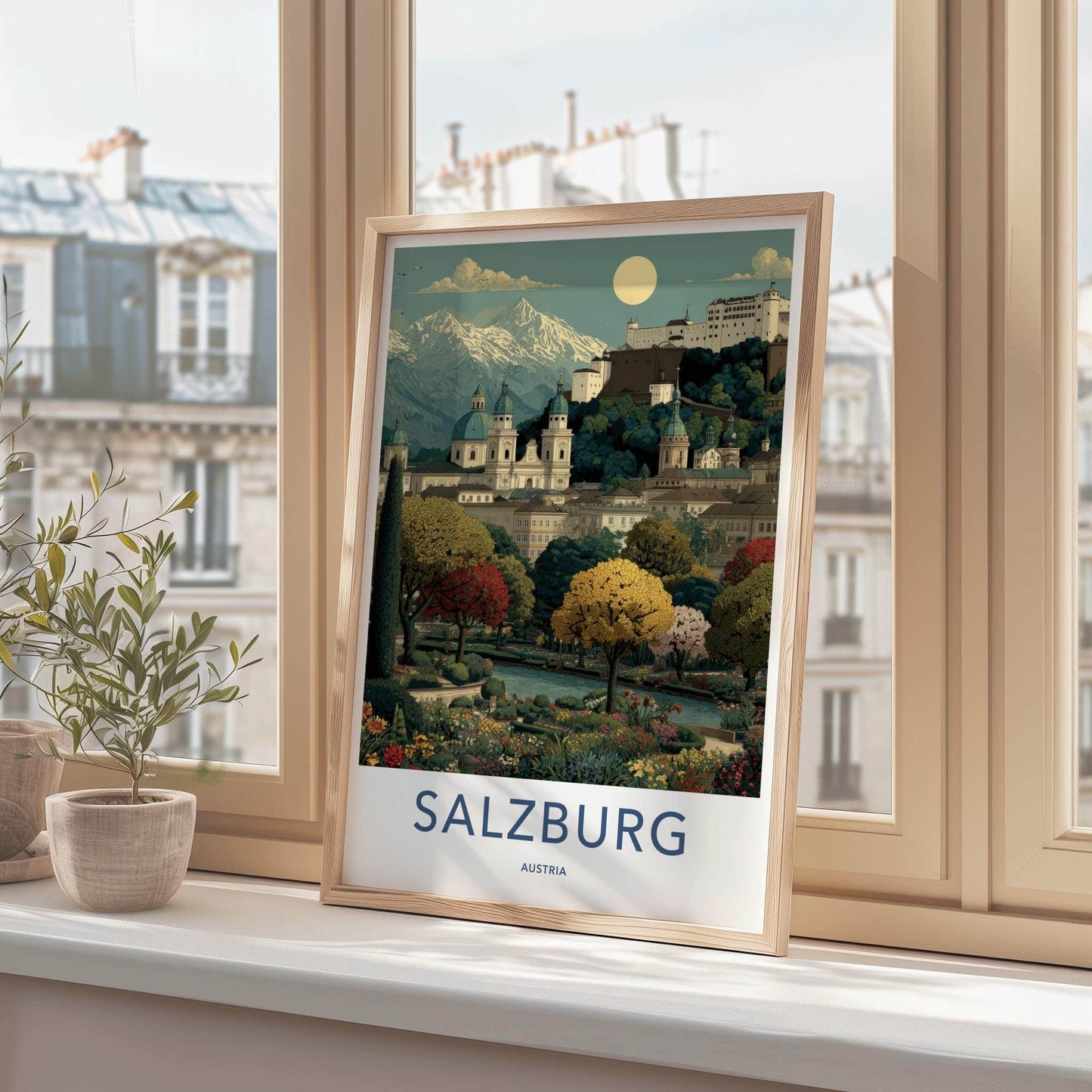 Salzburg Poster - Austria Travel Art - Alpine Fortress Gardens Home Decor